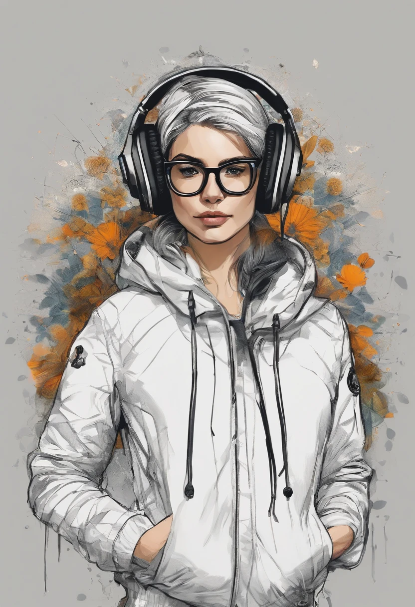 Perfect centering, Cute mouse, Wear a student team jacket, wears dark glasses, with headphones on, cheerful, stand posture, abstract beauty, at centre, looking at the camera in, facing at the camera, nearing perfection, dynamic, The is very detailed, smooth private parts, Focus sharp, 8K, high definition resolution, illustratio, Artwork by Carne Griffiths and Wadim Kashin, white backgrounid