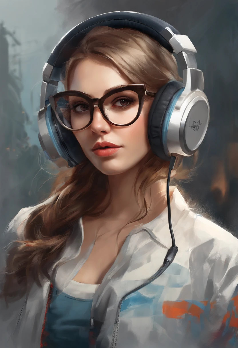 Perfect centering, Cute mouse, Wear a student team jacket, wears dark glasses, with headphones on, cheerful, stand posture, abstract beauty, at centre, looking at the camera in, facing at the camera, nearing perfection, dynamic, The is very detailed, smooth private parts, Focus sharp, 8K, high definition resolution, illustratio, Artwork by Carne Griffiths and Wadim Kashin, white backgrounid