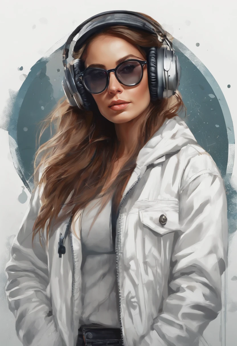 Perfect centering, Cute mouse, Wear a student team jacket, wears dark glasses, with headphones on, cheerful, stand posture, abstract beauty, at centre, looking at the camera in, facing at the camera, nearing perfection, dynamic, The is very detailed, smooth private parts, Focus sharp, 8K, high definition resolution, illustratio, Artwork by Carne Griffiths and Wadim Kashin, white backgrounid