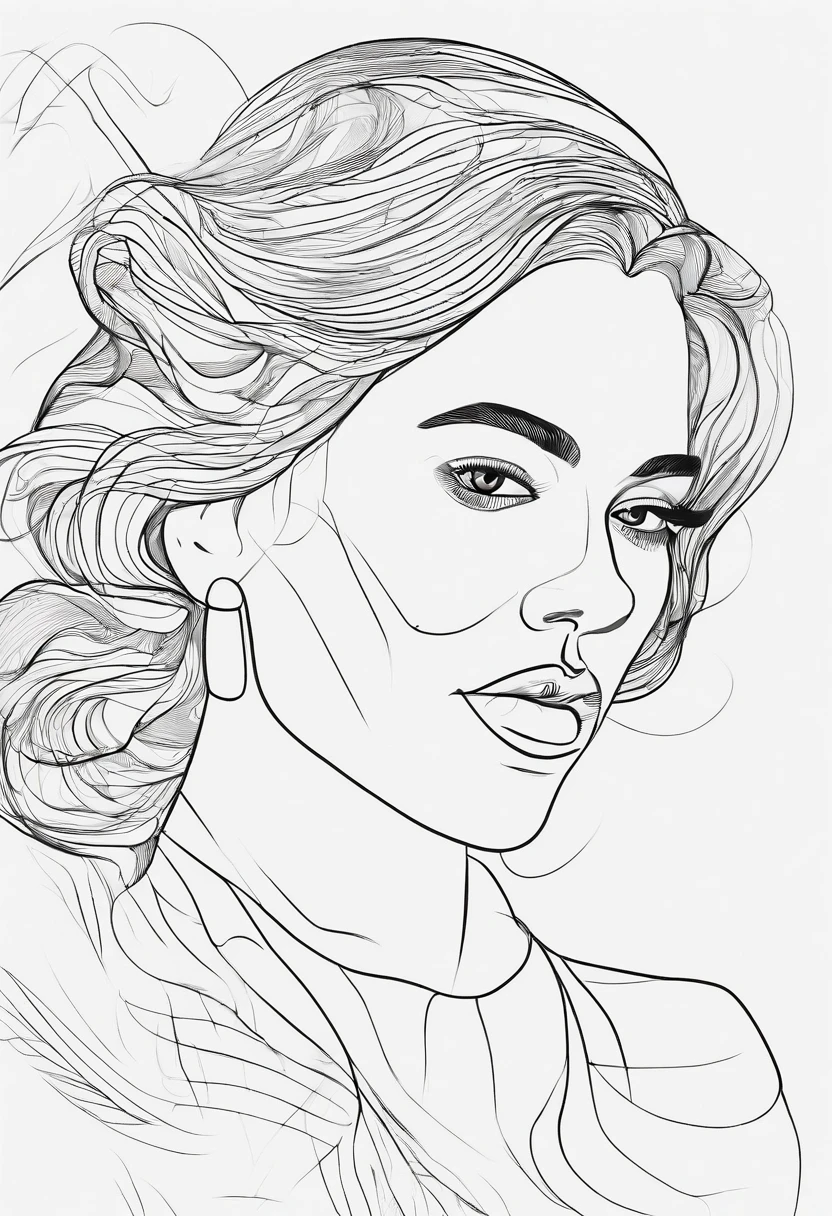 masterpiece, woman, alone, bust close-up, white background, monochrome, line drawing, ((sketch))