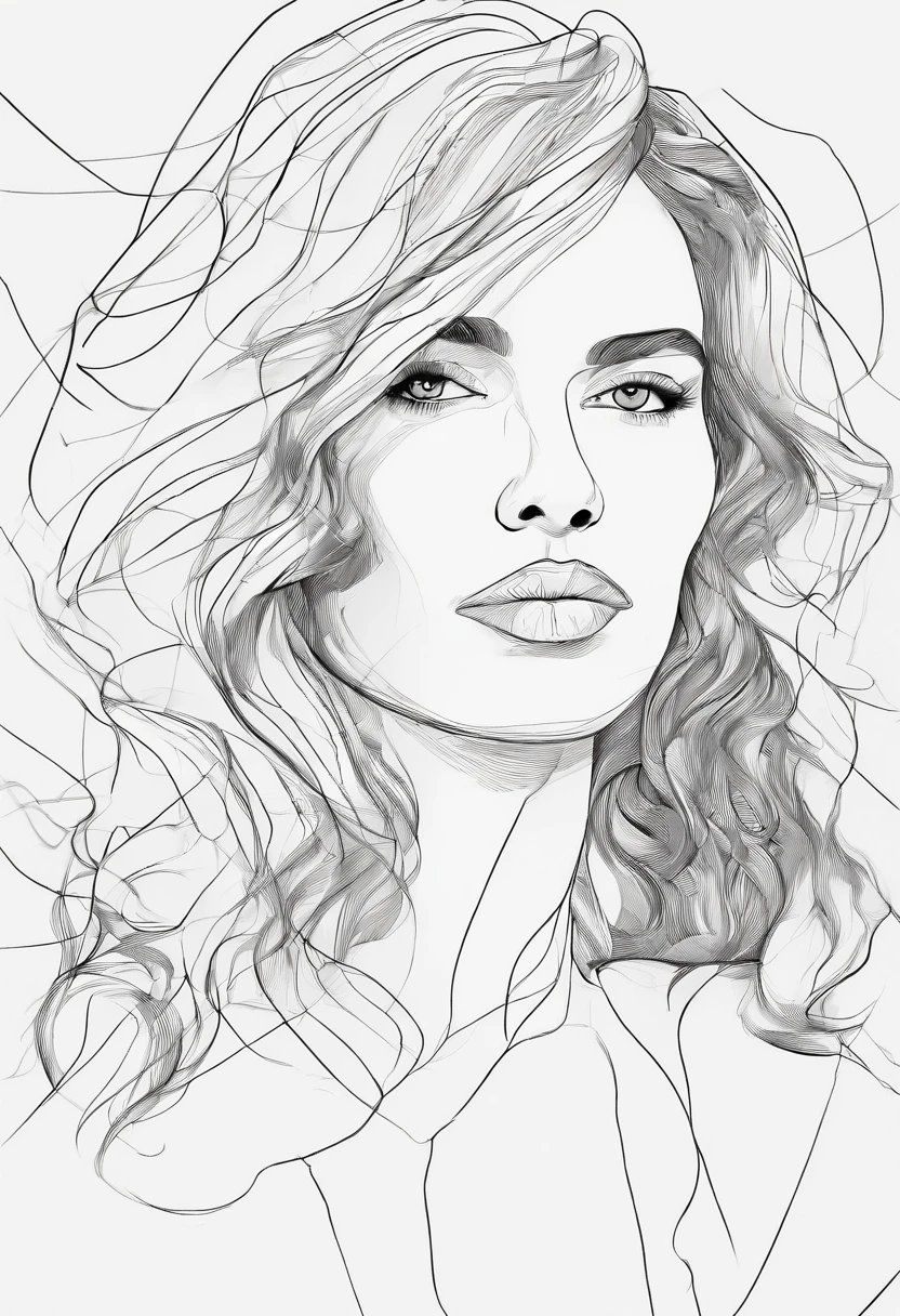 masterpiece, woman, alone, bust close-up, white background, monochrome, line drawing, ((sketch))