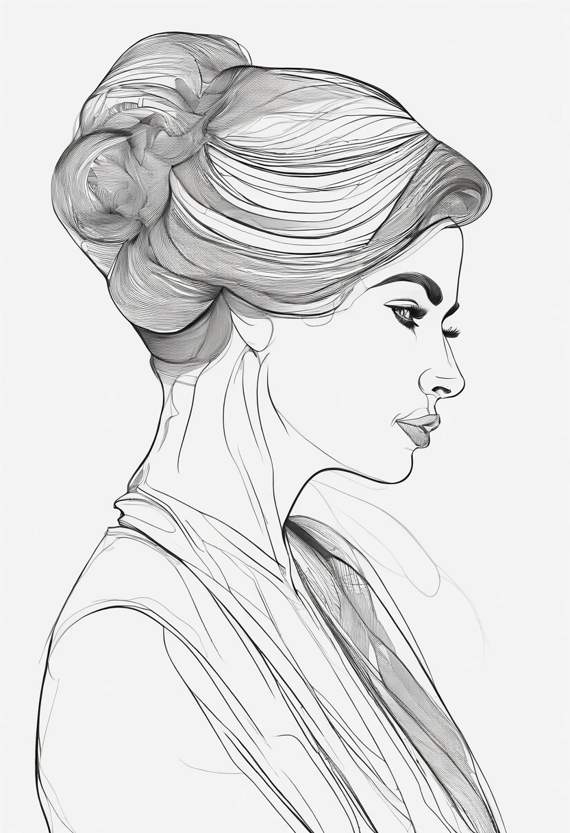masterpiece, woman, alone, bust close-up, white background, monochrome, line drawing, ((sketch))