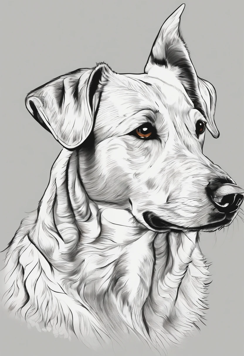 masterpiece, dog, alone, bust close-up, white background, monochrome, line drawing, ((sketch))
