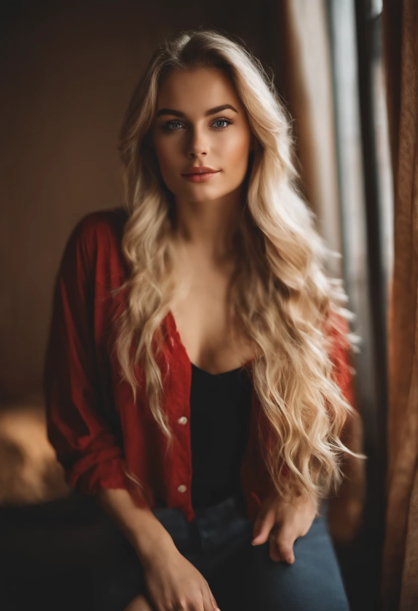 Girl 18 years old, fotoreallistisch, Niedliches Gesicht, Perfect Body, underware, durchschauen , Crop-Oberteil, Harte Brust , kurze blonde Haare, Perfekte Finger, Bett, extend, Gespreizte Beine, Selfie,
