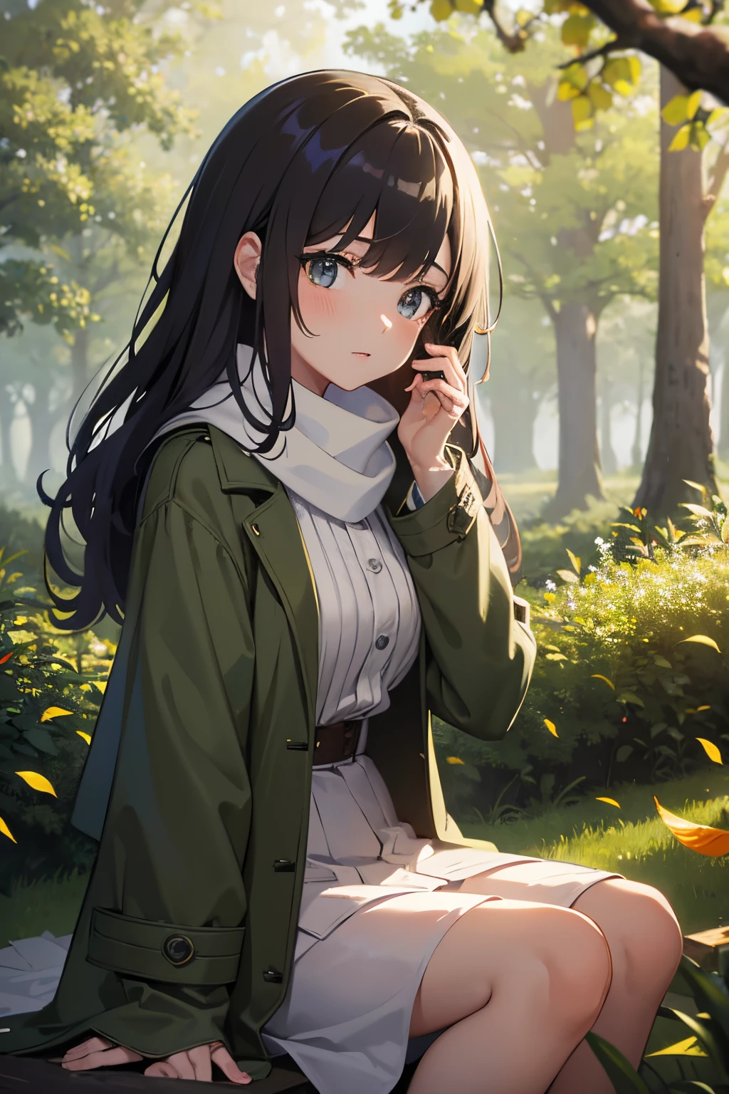 best quality,4k,highres,masterpiece:1.2,beautiful young woman,long walks with the dog,bulldog[foggy morning,foggy park,lush greenery],peaceful atmosphere,soft sunlight,serene mood,detailed facial features,expressive eyes,rosy cheeks,graceful posture,stylish outfit[comfortable coat,woolen scarf],leisurely pace,fallen leaves crunching underfoot,slight mist in the air,faint smell of damp earth,calm and tranquil environment,subtle hints of autumn colors,dreamy and ethereal ambiance
