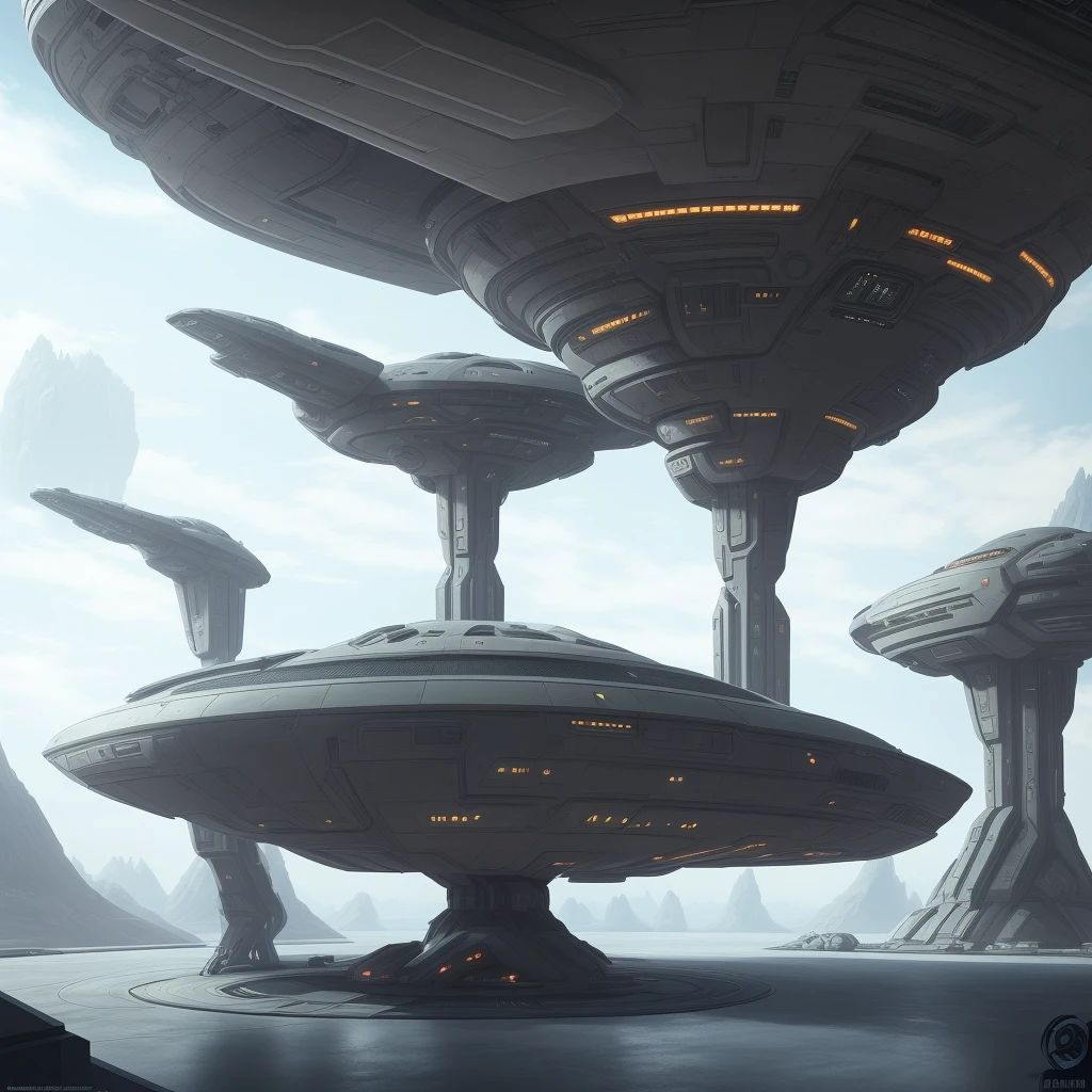Have a futuristic room,There is a bowl in the middle, futuristic setting, future spaceport, Future environment, futuristic base, 8k high detail concept art, Futuristic spaceship interior, spaceship hangar, futuristic palace, futuristic hall, futuristic and ethereal, futuristic outpost building, futuristic concept art, Futuristic military base interior, futuristic sport arena