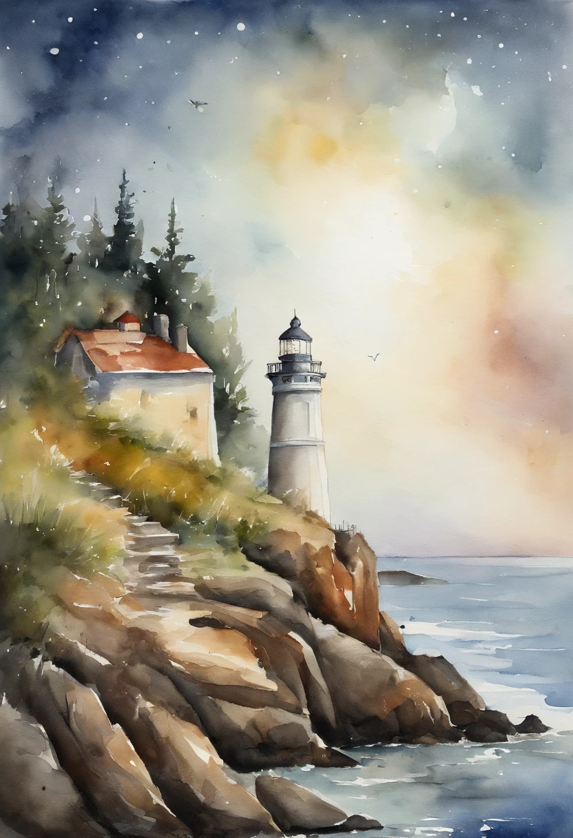 Under the lighthouse, Couple sitting on the rocks, natta, stars shining bright