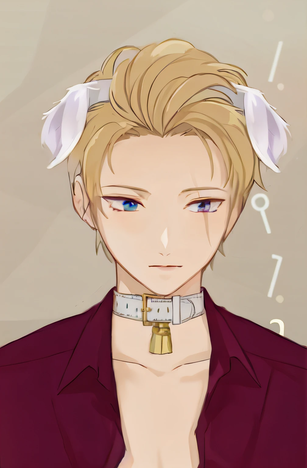 Blonde anime girl wearing a collar, Exquisite androgynous prince, Beautiful hermaphroditic prince, anime handsome man, male anime characters, as an anime character, Male anime style, young anime man, Tall anime character with blue eyes, inspired by Hans Beat Wieland, he wears an eyepatch, Anime handsome avatar