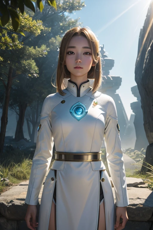 A female android from a magical civilization,Shining light here and there、Transcendent Beauty、