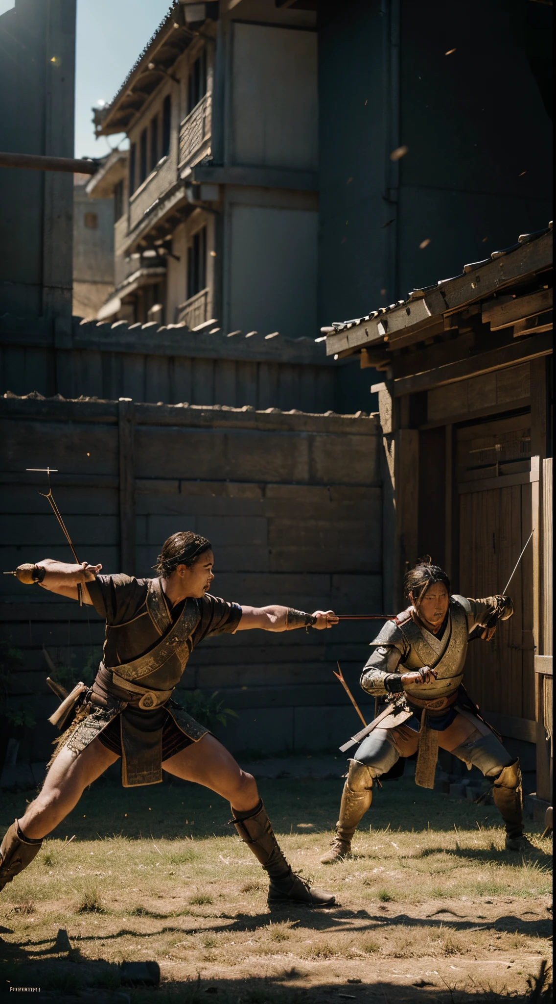 /imagine prompt:Images of the battlefield with flashes of action - samurai engaging in combat, archers releasing volleys of arrows, and strategic maneuvers,same character,epic,photoreal,8K,hyper-realistic