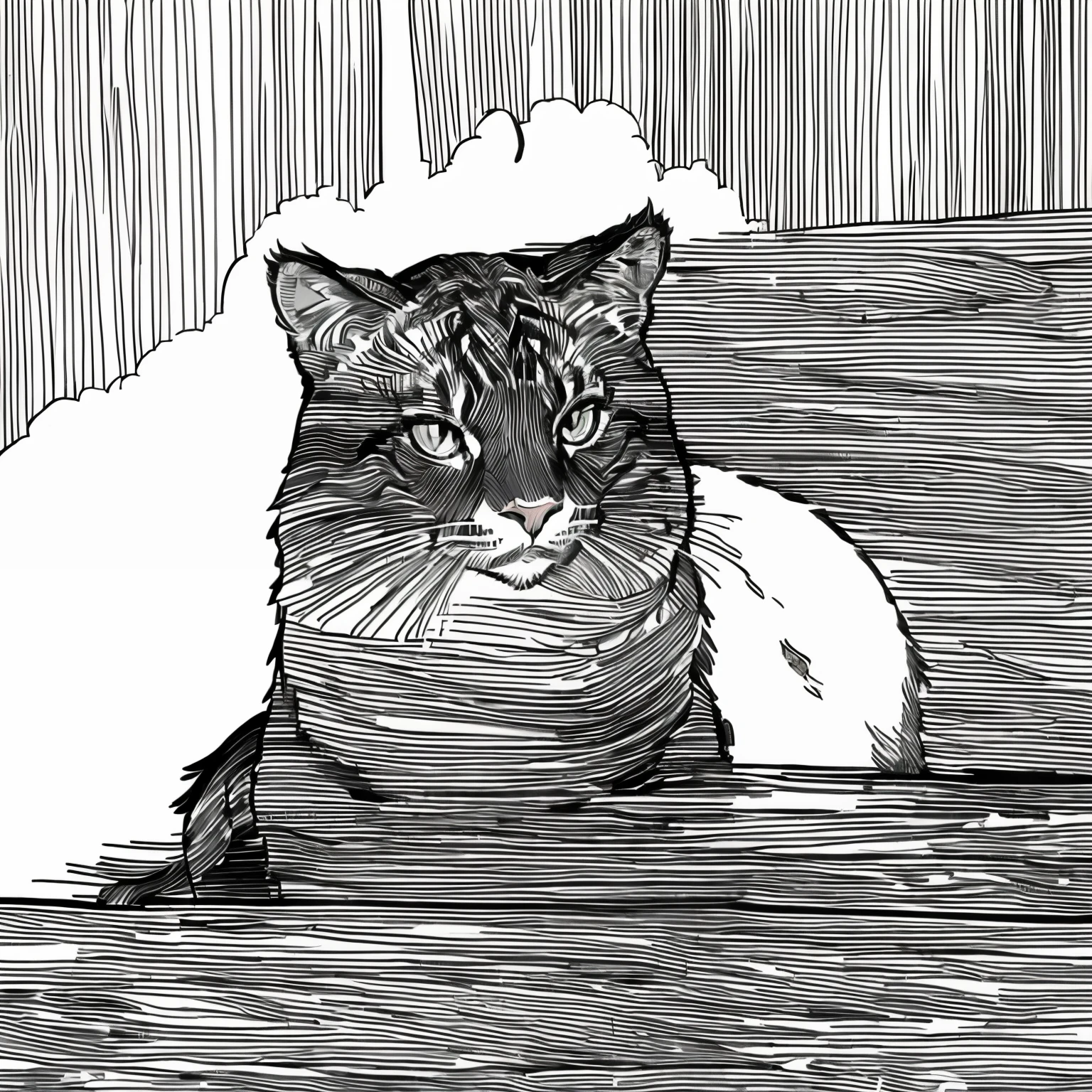 best quality, cats, line art, monochrome, greyscale, sketch, minimalist style,