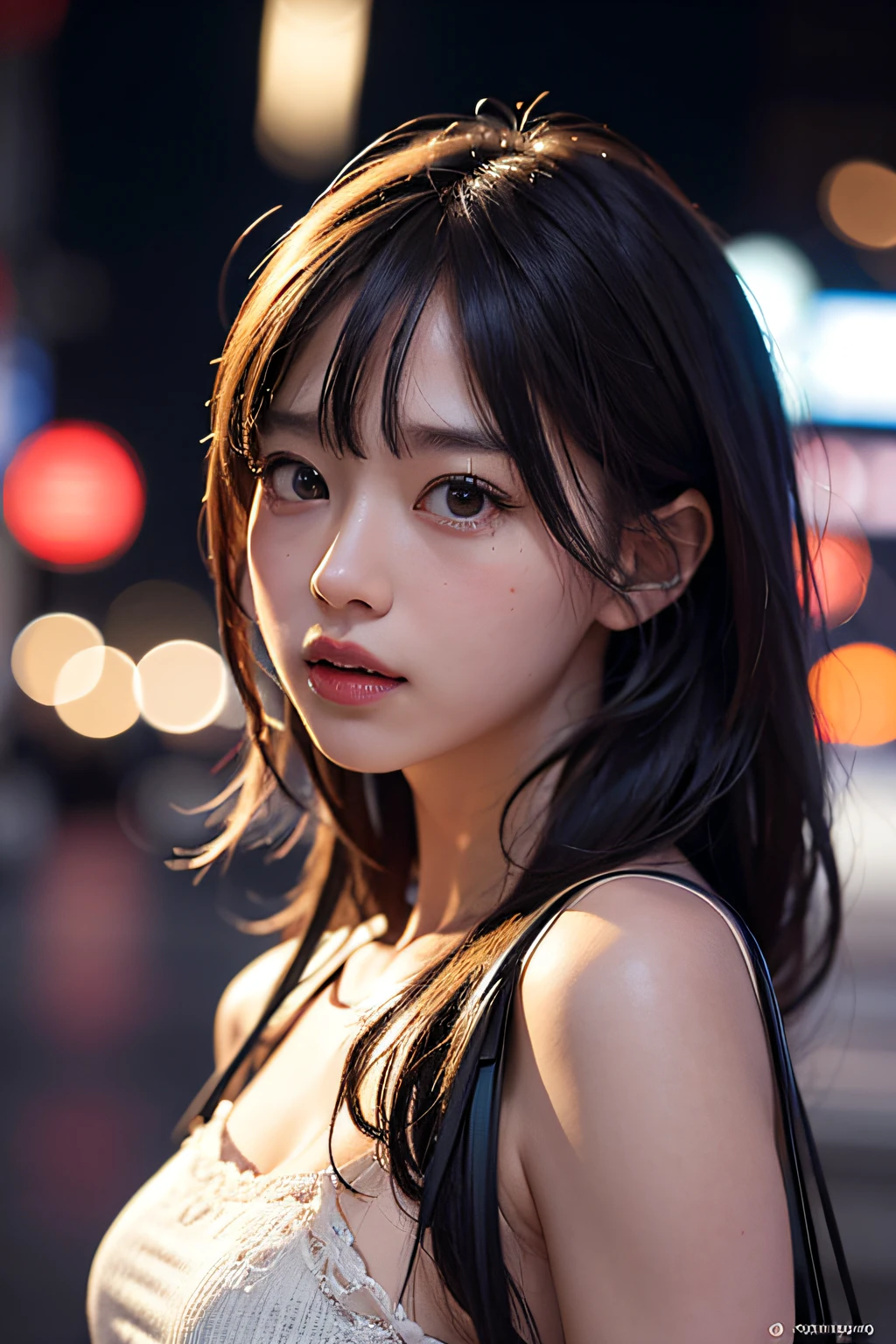 random pose, mix4, (8k, RAW photo, best quality, masterpiece: 1.45), (realistic, photorealistic: 1.37), one girl, cute, cityscape, night, rain, wet, professional lighting, photons mapping, radiosity, physically based rendering, gradient black hair, gray hair, short curly hair, handsome, girl, Deep V-neckline slip dress, pale skin, top quality photo, high res, 1080p, (clear face), (detailed face description), (detailed hand description), (masterpiece), (exquisite CG), extreme light and shadow, disheveled hair, master work, rich details, (fine facial features), (highest quality photo), (masterpiece), (detailed eyes), look in front of you eyes, fine clavicle, (large breasts:1.4), (gigantic breasts:1.4) , (show off nipple:1.2) , long hair, (naked:1.6) , (bind:1.5) , (bondage:1.3) , erect nipples