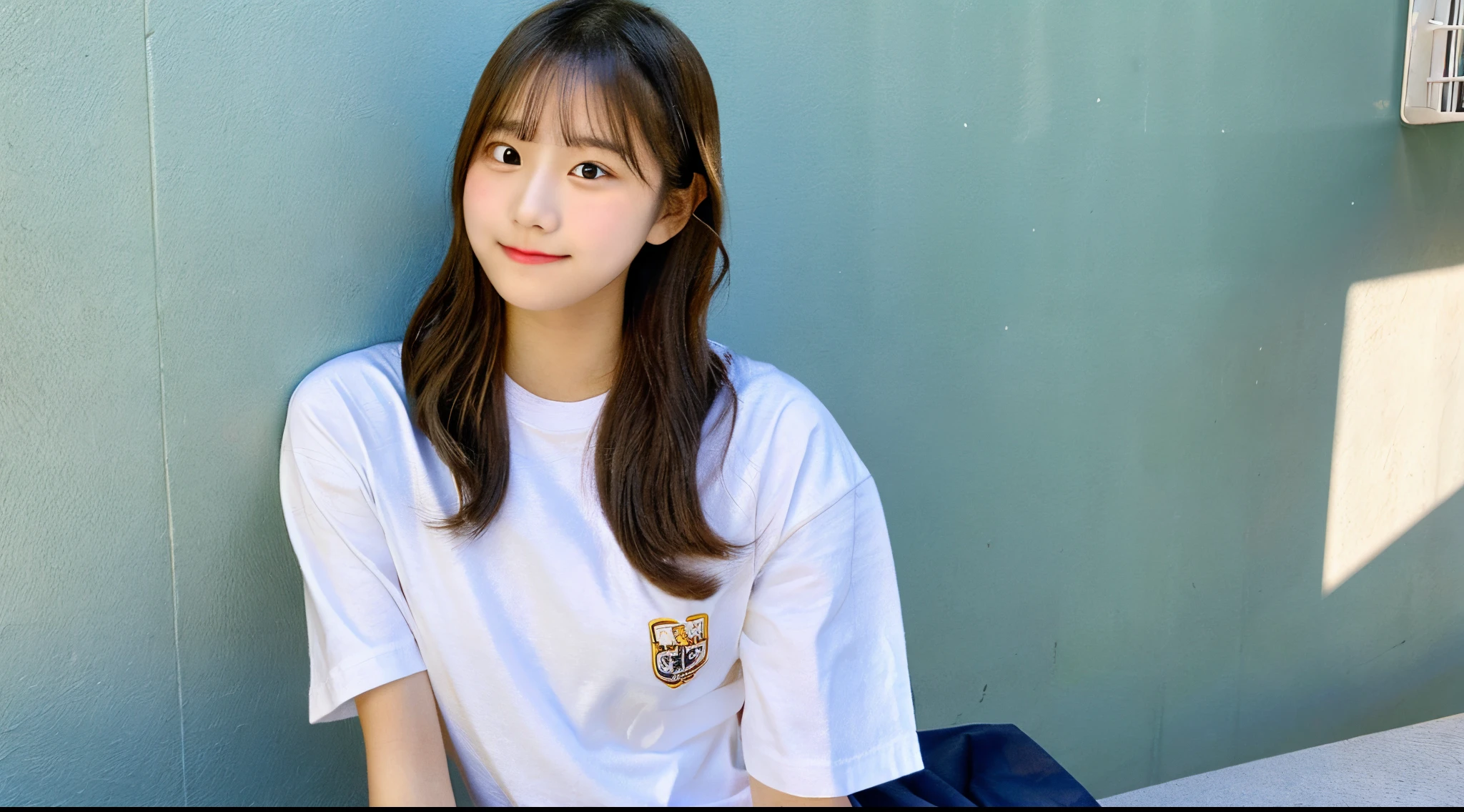Cute female high school student, 18 years old, wearing a white T-shirt