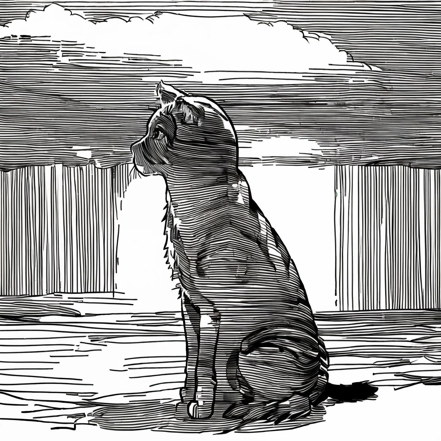 best quality, cat, line art, monochrome, greyscale, sketch, minimalist style,