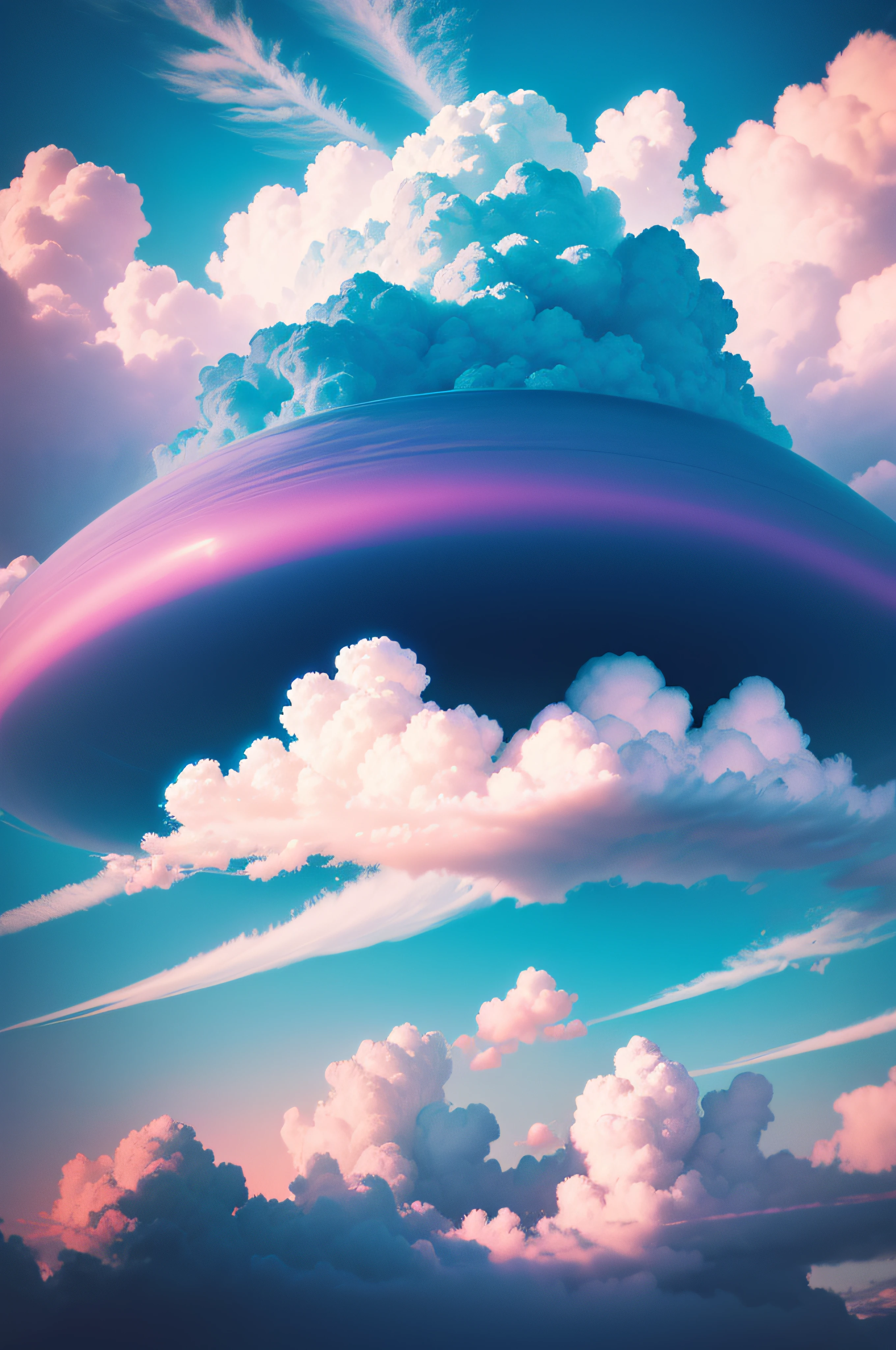 There is a cloud floating in the air, in style of photogrammetry cloud, Pink clouds, cotton candy cloud, Pink cloud background, fluffy pink anime clouds, volume clouds, peaceful cloud, smoke clouds, fractal cloud, Dreamy clouds, melting clouds, light pink clouds, surreal clouds, beautiful cloud, surreal flat colors, made of cotton candy