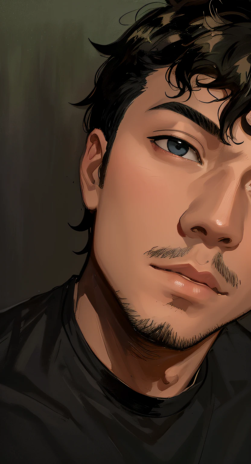 arafed man with a black shirt and a black shirt, twitch streamer / gamer ludwig, taken in the early 2020s, headshot profile picture, asian male, halfbody headshot, andrew thomas huang, asian face, very detailled face, profile picture 1024px, small lips pointy nose, close up face
