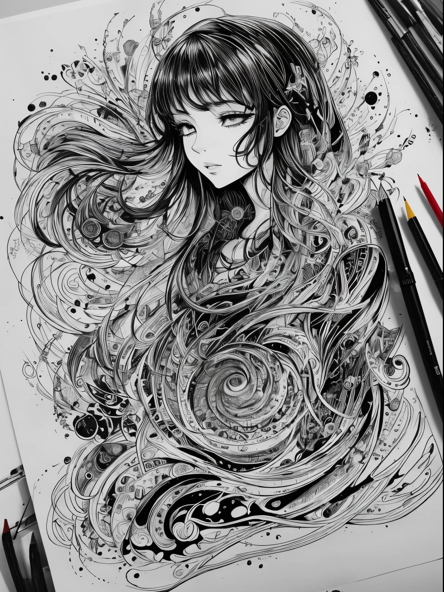 Black and white stick figures,(Grandma) ,undulating lines, Thick and thin lines, line art, Black and white painting, line art,lyrical abstraction, Fountain Pen Art,Gel Pen,crayon art,illustratio,handpainted,beautiful line art, black and white manga style, comic artstyle, pencil and ink manga, Black and white coloring its beautiful ink line art,