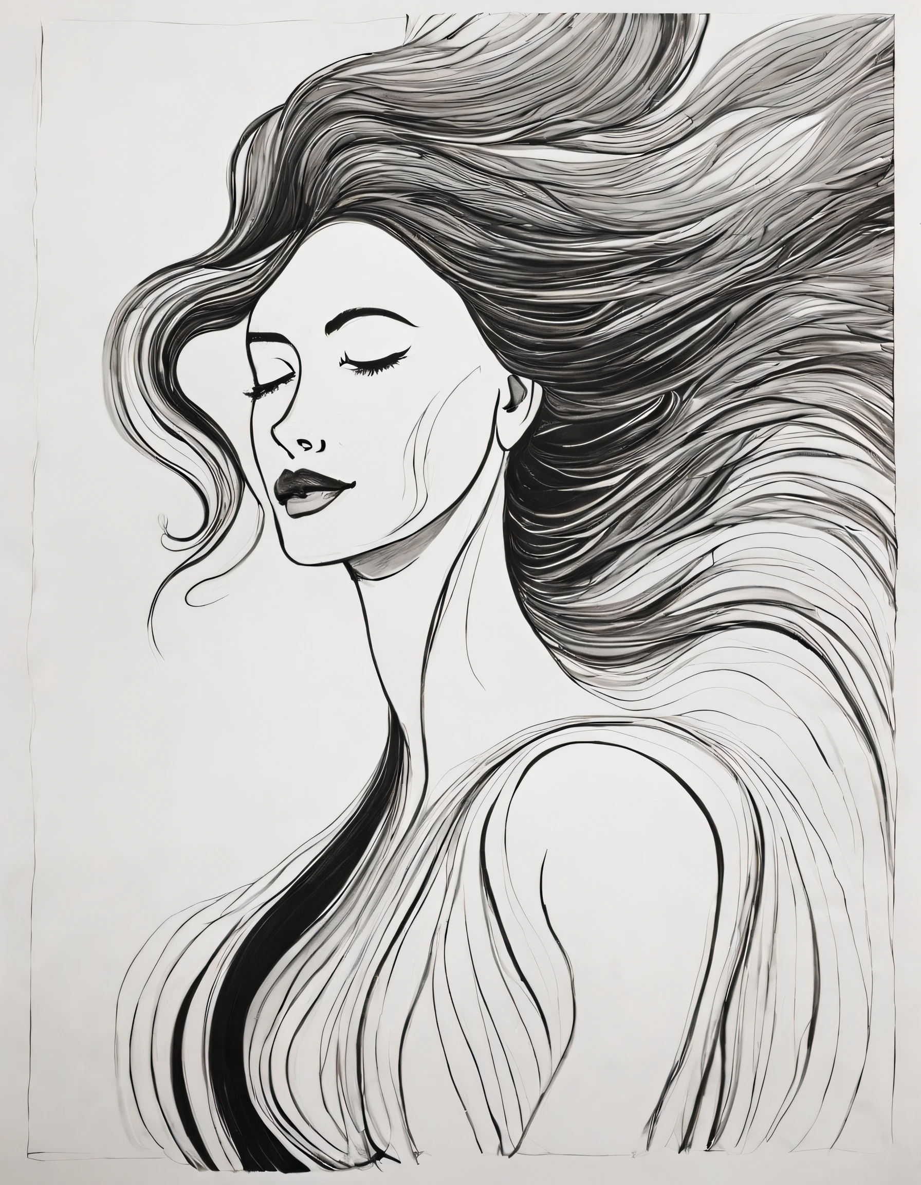 Use simple lines to outline the graceful  body of a woman，of the back，, undulating lines, Thick and thin lines, line art, Black and white painting,character drawing,line art,lyrical abstraction, Fountain Pen Art,Gel Pen,crayon art,