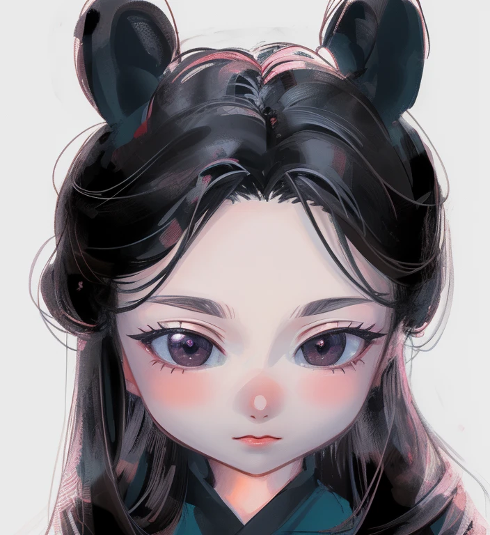 Double buns hair style, (masterpiece, top quality, best quality, official art, beautiful and aesthetic:1.2), (1girl:1.3), extreme detailed,(fractal art:1.3),colorful,highest detailed, full black eyes, small nose, small mouth, closed mouth