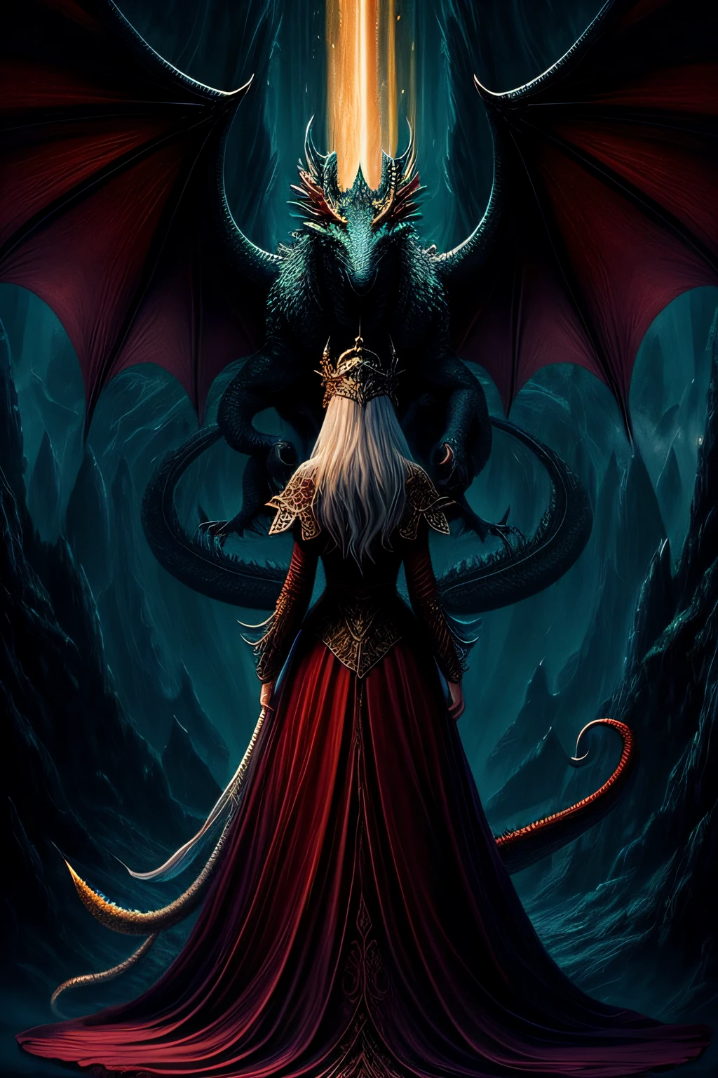 There is a woman with a dragon headdress and a dragon on her head, retrato de fantasia fosco detalhado, personagem de fantasia hiperdetalhado, Epic Fantasy Digital Art Style, arte digital de fantasia detalhada, stunning digital illustration, epic fantasy HD art style, Epic fantasy art style, arte de estilo fantasia escura, arte de fantasia digital 2d detalhada, deusa. detalhes extremamente altos, olhos amarelos