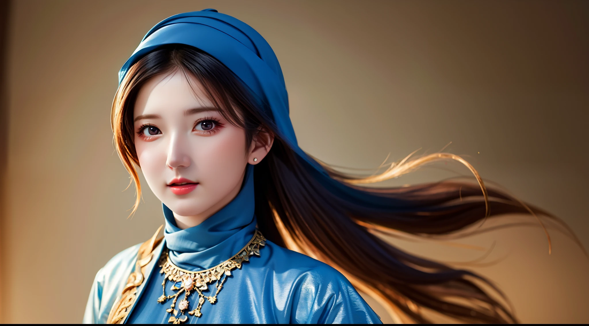 best quality, masterpiece, highres, moslem female dress, necklace, Beautiful face, (upon body from head to waist:1.37), tyndall effect, photorealistic, dark studio, rim lighting, two tone lighting, 8k uhd, dslr, soft lighting, high quality, volumetric lighting, candid, Photograph, high resolution, 4k, 8k, Bokeh, (hyperrealistic girl), (illustration), (high resolution), (extremely detailed), (best illustration), (beautiful detailed eyes), (best quality), (ultra-detailed), (masterpiece), (wallpaper), (photorealistic), (natural light), (rim lighting), (detailed face), (high detailed realistic skin texture), (anatomically correct), (solo), (1 woman), (heterochromic eyes), (detailed eyes), (sparkling eyes), (long legs), (big breasts), (dynamic pose), (concentrated expression), (wearing hijab:1.4), moslem headscarf, reading glasses.