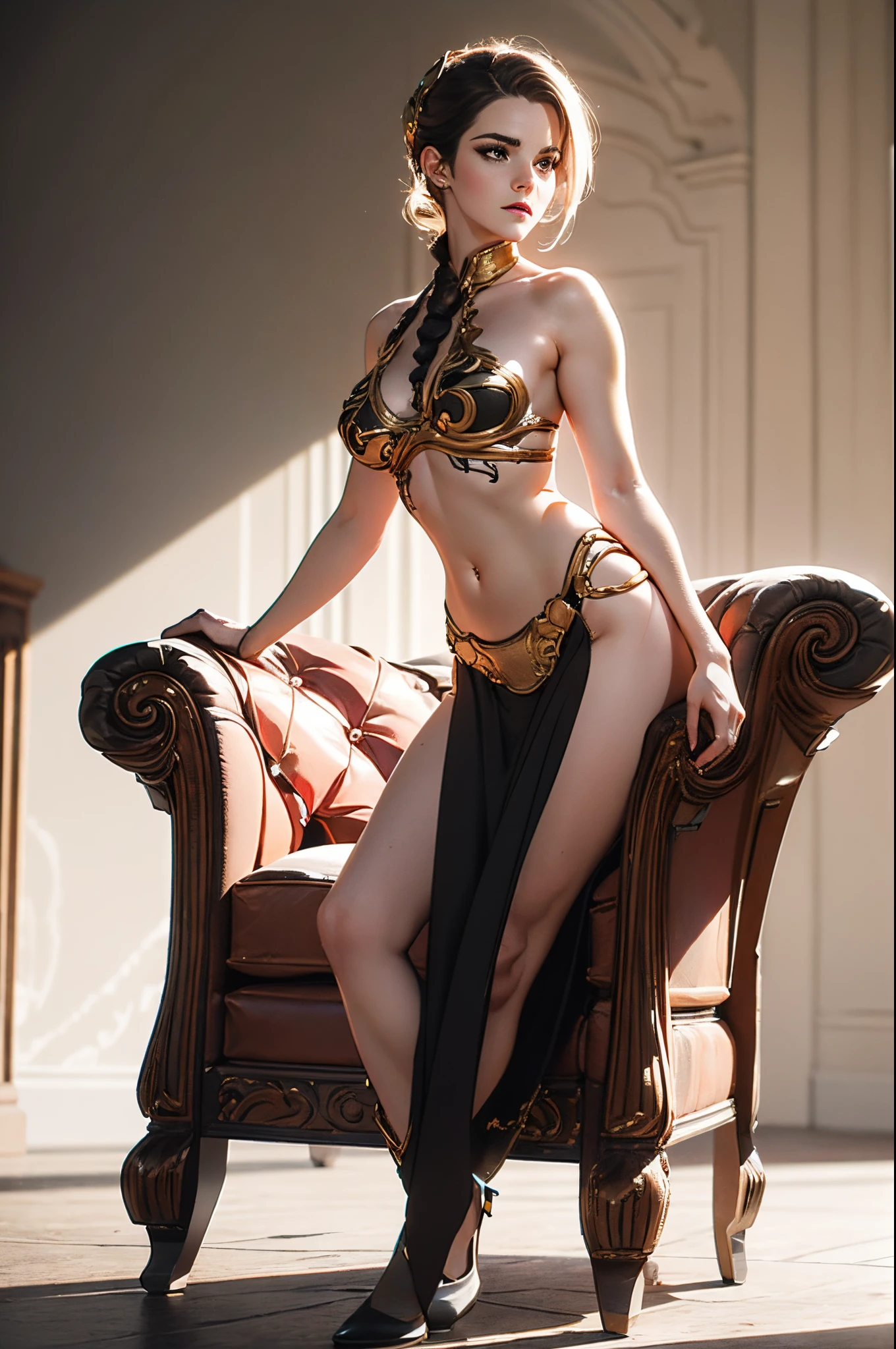 Beautiful Alluring Ornate female holy paladin emma watson, Athletic Well Toned Body, Elegant Form, Inside A holy Throne Room, white linen, shiny white metal, gold filigree, metal armor bikini, Beautiful Face, Gothic Theme, baroque theme, Fiverr Dnd Character, Octane Render, Digital Art, Extreme Detail, 4k, Ultra Hd, Polished, Beautiful, Hyperdetailed, Intricate, Elaborate, Meticulous, Photorealistic, Sharp Focus, Wlop, Character Design, Unreal Engine, 3d Rendered, Volumetric Lighting, Reflections, Glossy, Digital Illustration, Sensual Pose, Suggestive Pose, Full Body Shot, anatomically correct, 💖❤💕💋❣