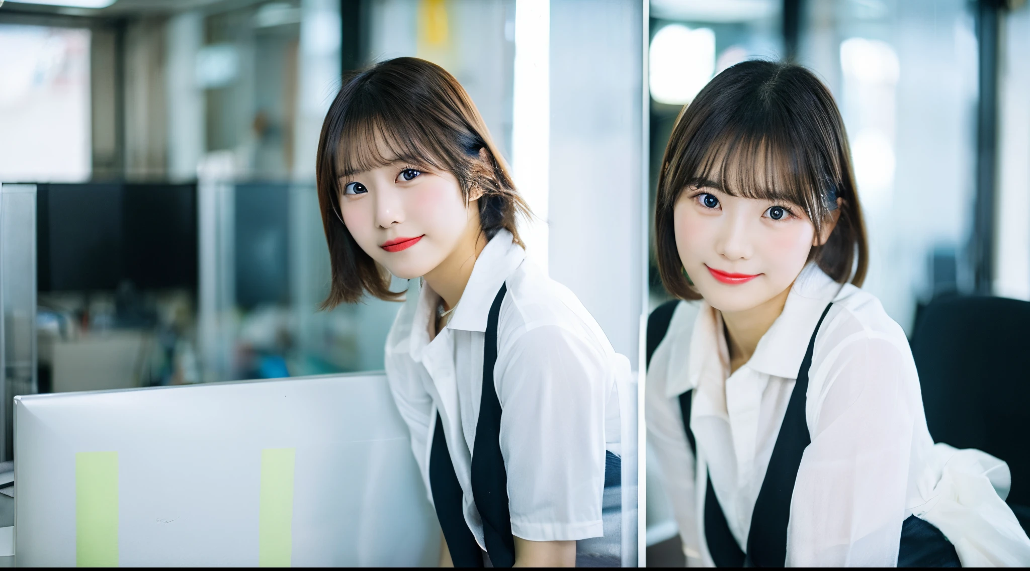 18 year old office lady wearing a white miniskirt