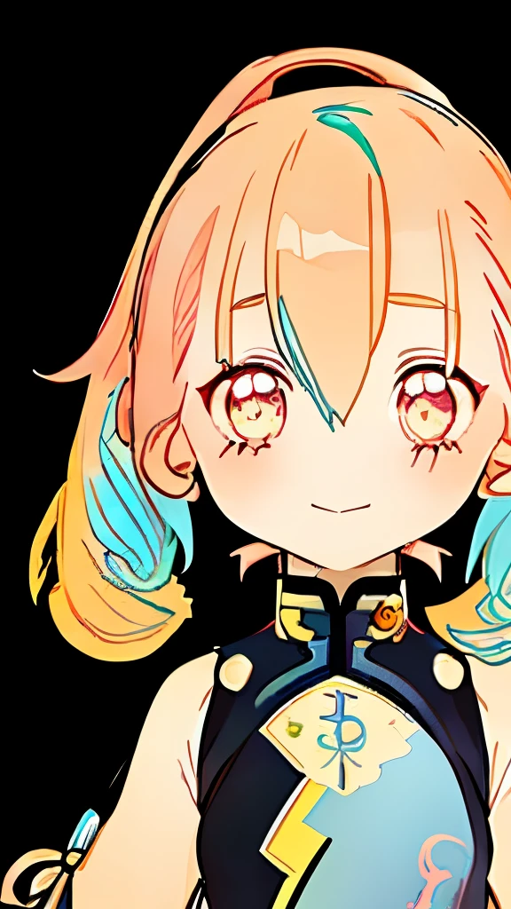 GenshinAvatar, (a with pink and blue hair:1.4), highly_detailed, illustration, portrait, (((masterpiece))),(((bestquality))), (black_background:1.4), simple_background,