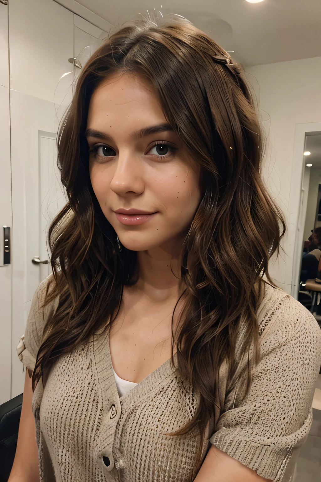 styling haircut brown wavy hair model
