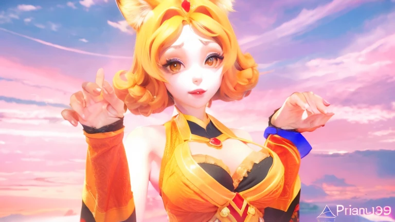 Fox girl,Waving hands coquettishly。