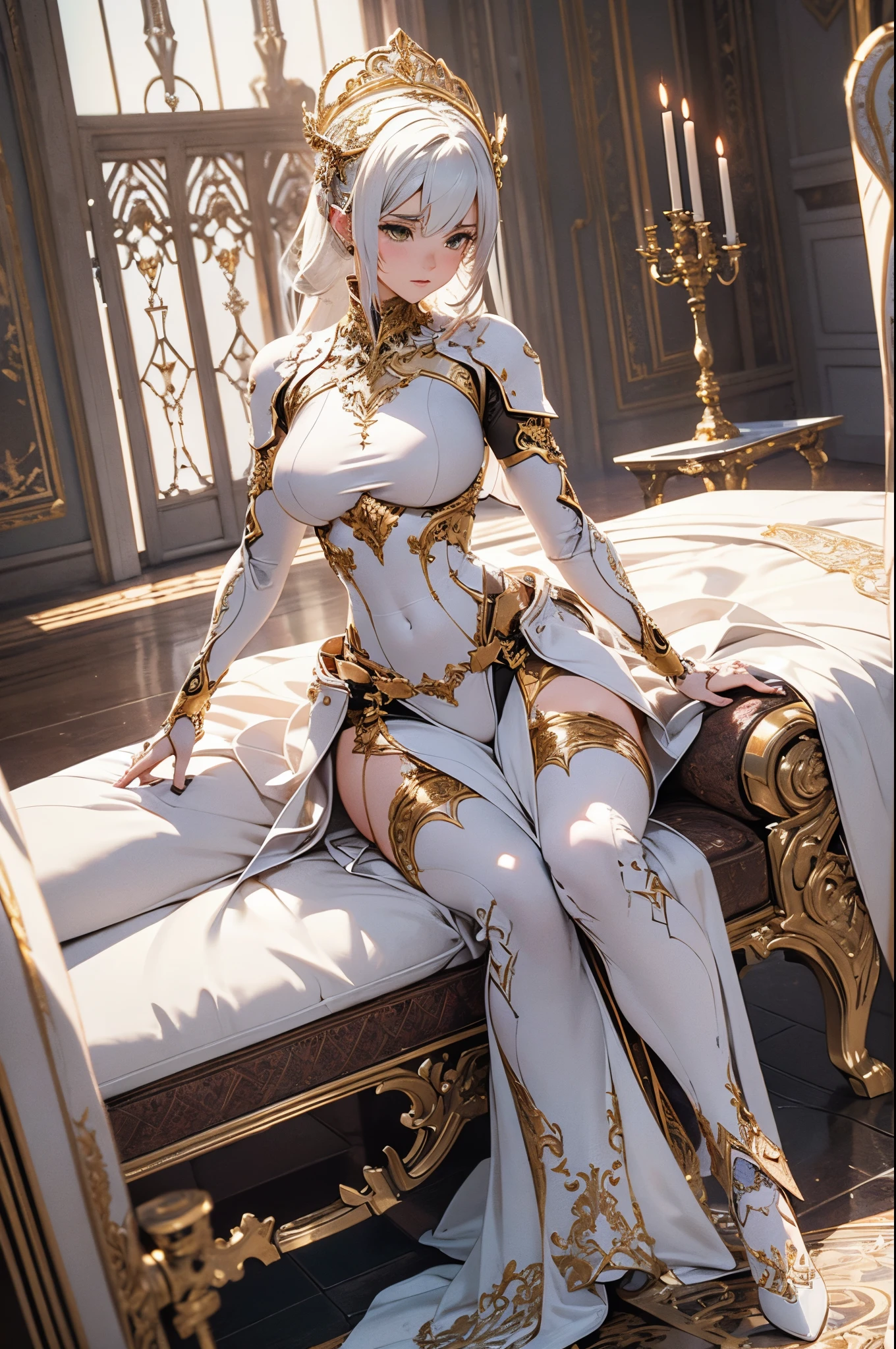 Beautiful Alluring Ornate female holy paladin emma watson, Athletic Well Toned Body, Elegant Form, Inside A holy Throne Room, white linen, shiny white metal, gold filigree, metal armor bikini, Beautiful Face, Gothic Theme, baroque theme, Fiverr Dnd Character, Octane Render, Digital Art, Extreme Detail, 4k, Ultra Hd, Polished, Beautiful, Hyperdetailed, Intricate, Elaborate, Meticulous, Photorealistic, Sharp Focus, Wlop, Character Design, Unreal Engine, 3d Rendered, Volumetric Lighting, Reflections, Glossy, Digital Illustration, Sensual Pose, Suggestive Pose, Full Body Shot, anatomically correct, 💖❤💕💋❣