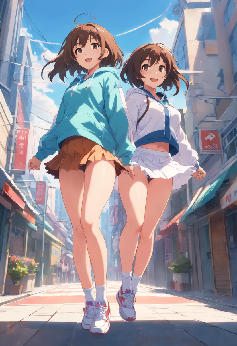tmasterpiece, Best quality at best, cinematic Film still from, 1个Giant Breast Girl, Camel toes, change, little breast, flatchest, Young girls, Superskirt, The skirt is blown up, Happy, Smiling, Windy, ventania, the street, populace, backpacks, female student, white panties, young, Brown hair, crotch. jump rope, ,(from below:1.3),posterior view, slalom, perfect ass,Sam,bent down, focus on ass,looking at viewert,
(lifting up skirt:1.2), (showing white panties:1.2), mini hoodie dress, wear matching clothes, Smiling, take hand, Twin sisters, Large breasts, big assa, thick leg, knee length socks, athletic sneakers, , short skirt