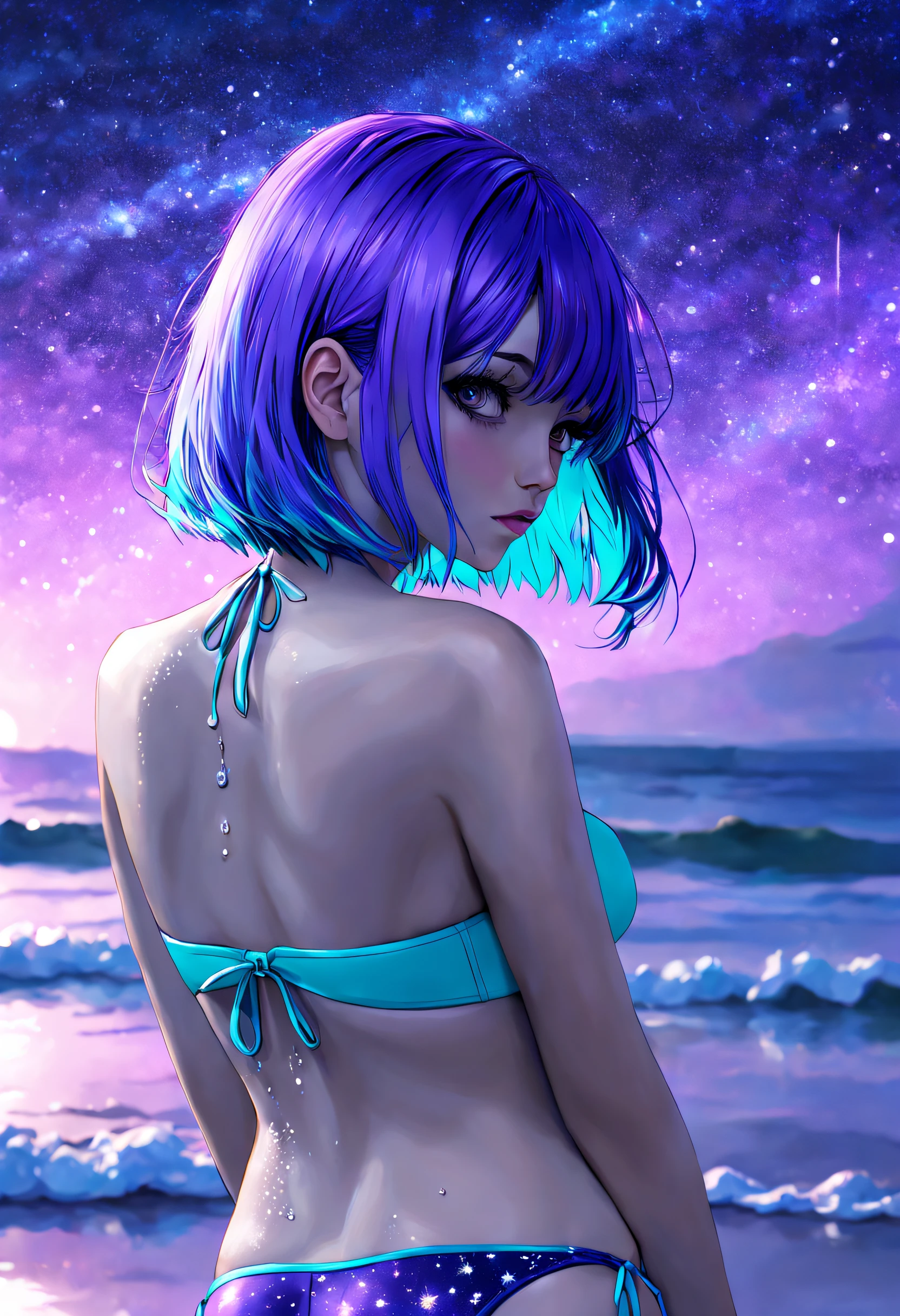Draw a purple ocean with a moon shining brightly