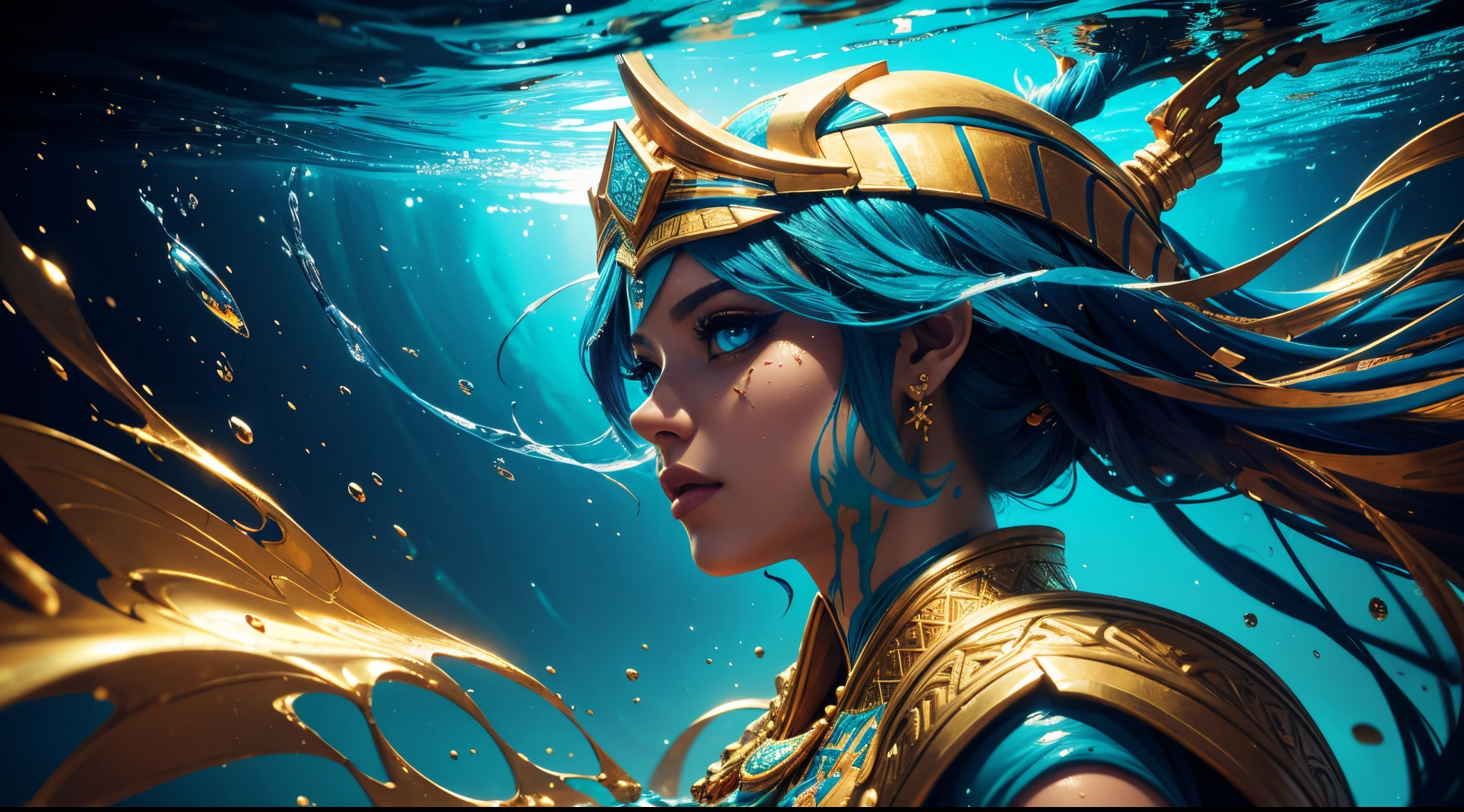 Generate mindblowing vibrant massive splash art illustration of egypt, beautifully intricate splash style art inspired by alberto seveso, vibrant ink underwater and background, uhd, 3d with depth rendered with ray tracing, powder bomb details, 64k, dynamic lighting, masterpiece, golden ratio