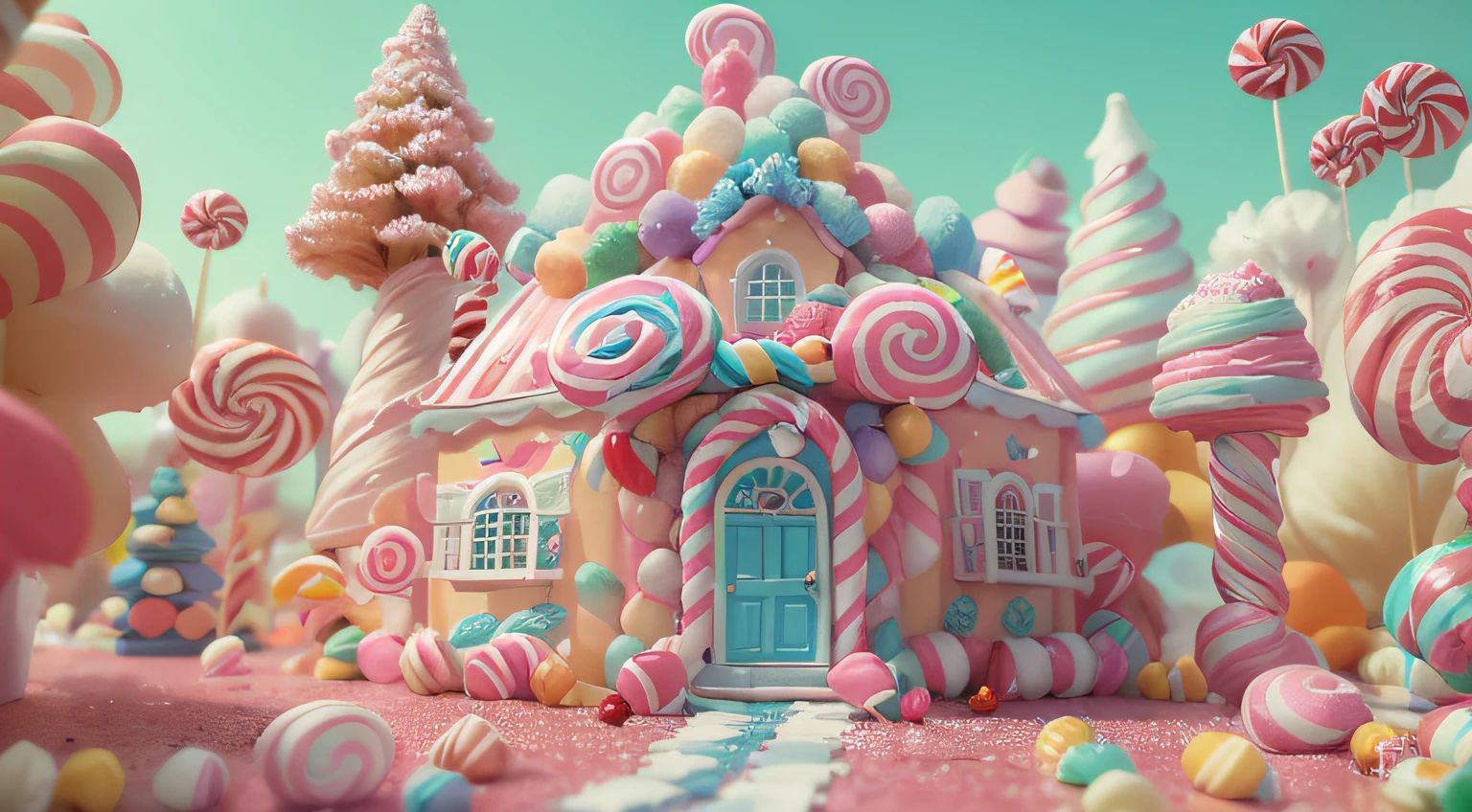 tmasterpiece,first person perspective,(A small candy house),(Candy Land style house), cotton candy trees, everything is made of candy, cotton candy, candyland,made of candy, made of candy and lollypops , sculpted out of candy, candy forest, Candy coating, RAW photogr, hyper realisitc, max detail, Complicated details,