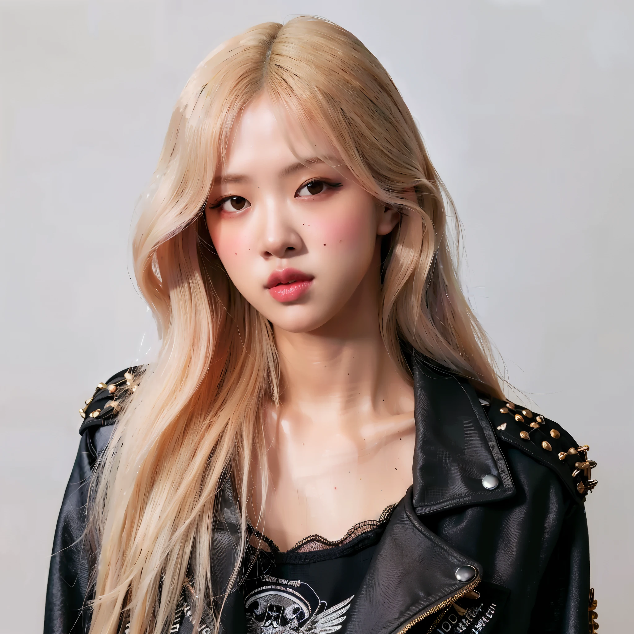 uma mulher com longos cabelos loiros vestindo uma jaqueta preta, Lalisa Manobal, Lalisa Manoban do Blackpink, Retrato de Jossi de Blackpink, Parque Roseanne do Blackpink, Portrait of female Korean idol, portrait of kpop idol, Jinyoung Canela, Dom Yunjoo, Modelo IG | Artgerm, jossi do blackpink, foto de perfil headshot, 韓国アイドル