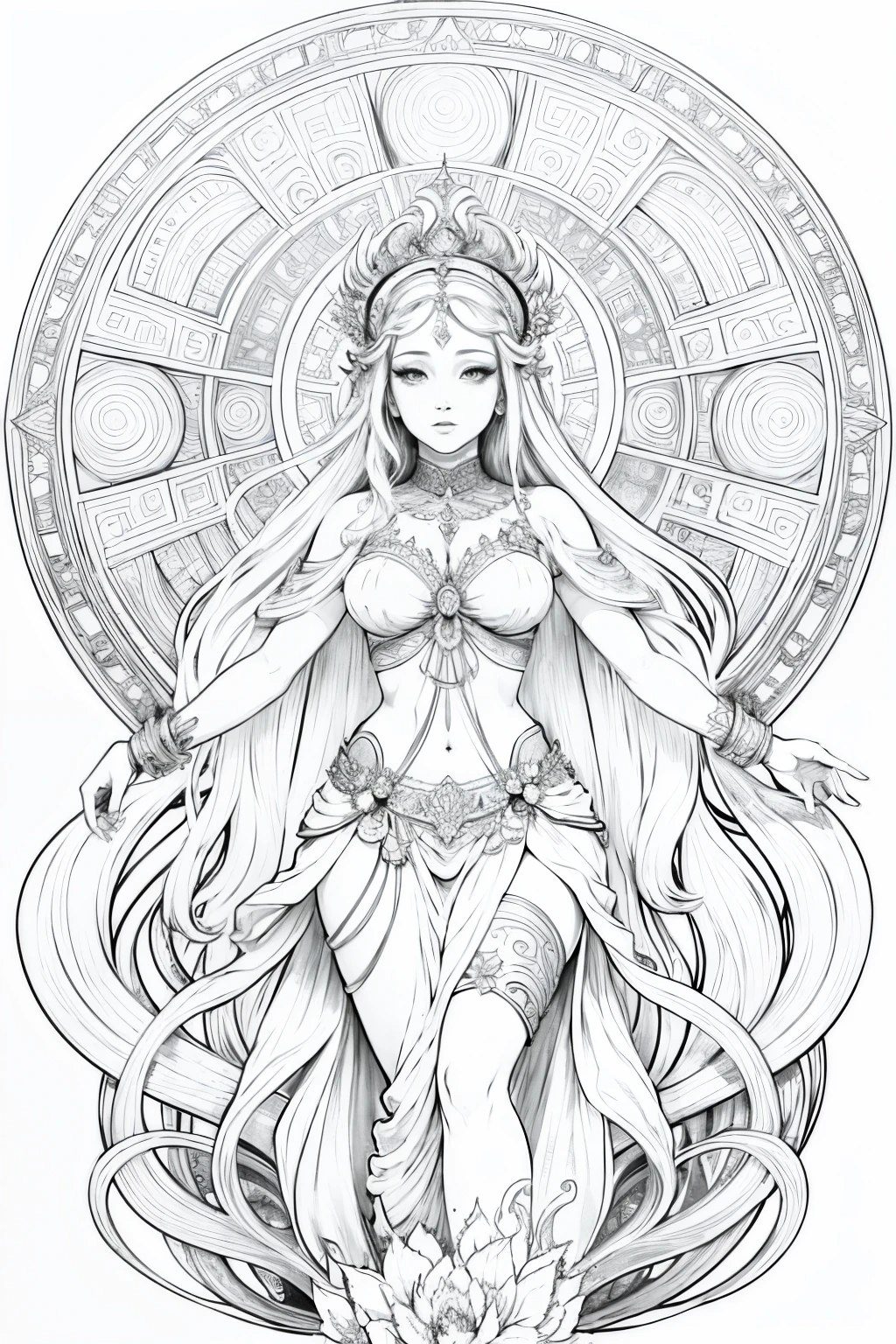 Line art of goddess , mono color, lineart, monochrome