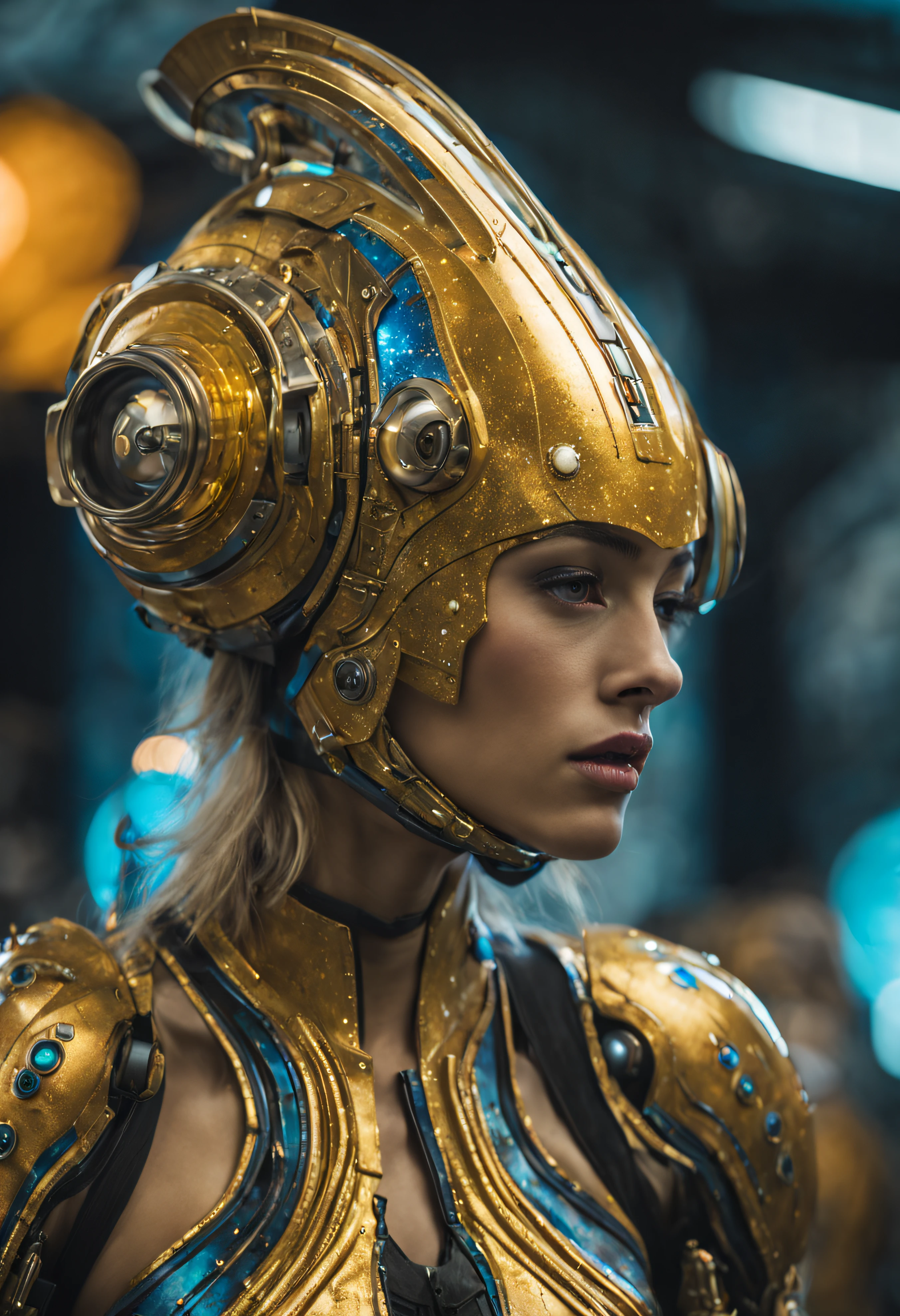 (cuerpo completo), extraterrestrial alien female similar to Lihö-Minaa princess of the people of the planet mül from the film Valerian and the city of a thousand planets , cuerpo atletico y exuberante, vestida de traje de noche corto, engarzado con oro refulgente, priedras preciosas de colores y diamantes, piel ligeramente anaranjada, ((se encuentra en centro de control de estacion espacial)), detalles intrincados de la maquina de alta calidad), estilo cinematografico, nitidez absoluta, imagen 8k.(obra maestra).fondos de pantalla, ultra detallado.
