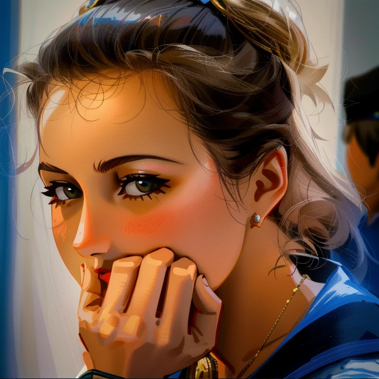 there is a woman that is looking at a cell phone, alina ivanchenko, malika favre, sanja stikovic, mina petrovic, candid portrait, valentina remenar, magdalena radziej, simona sbaffi is the captain, intense expression, viktoria gavrilenko, smile look, by Anna Haifisch, profile portrait