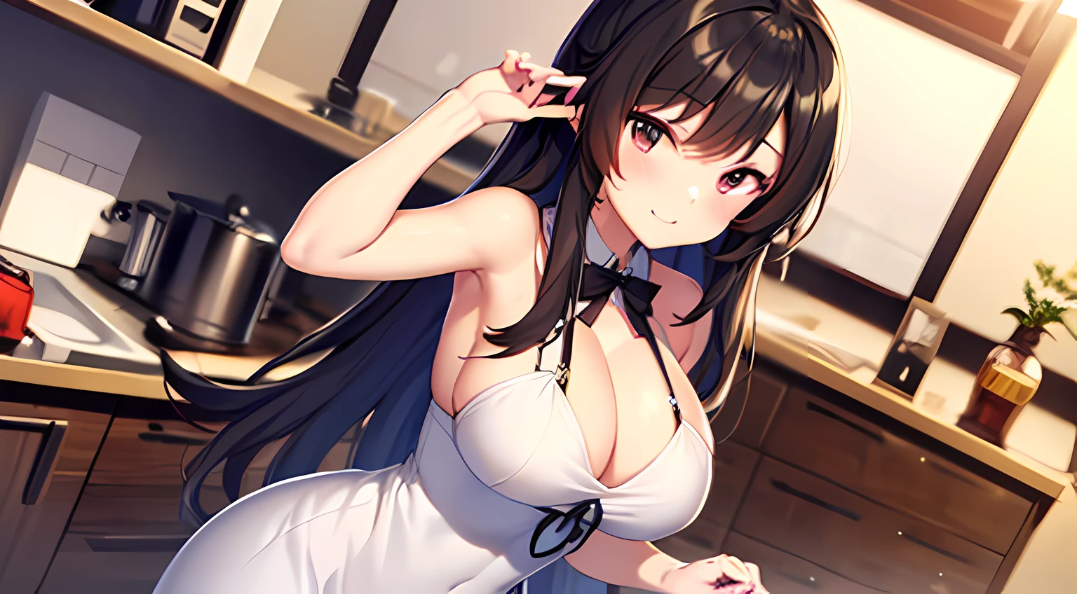 anime girl with big breast posing in a kitchen, small curvy , seductive anime girl, smooth anime cg art, oppai, anime moe artstyle, lolidress, [ 4 k digital art ]!!, thicc, cute anime waifu in a nice dress, (sfw) safe for work, fluffy chest, marin kitagawa fanart, attractive anime girl