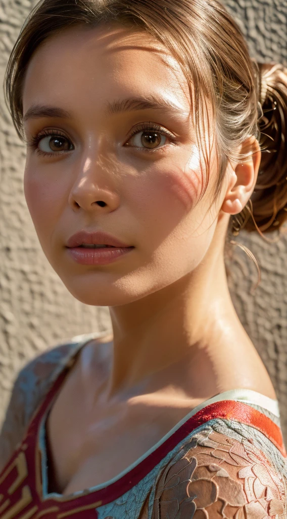 (Best Quality:1.33), (masutepiece:1.32),(semi - realistic:1.3), (Detailed:1.19),(Skin Details, 4K:1.2), dappled light, analog style, (look at viewr), (Skin Texture), (Film grain), (ultra realistic textured skin:1.3), Cinematic Light, side lights, 超A high resolution, Best Shadow, raw, (Dutch Angle:1.1), Amazing photoshoot of Elizabeth Olsen as Supergirl