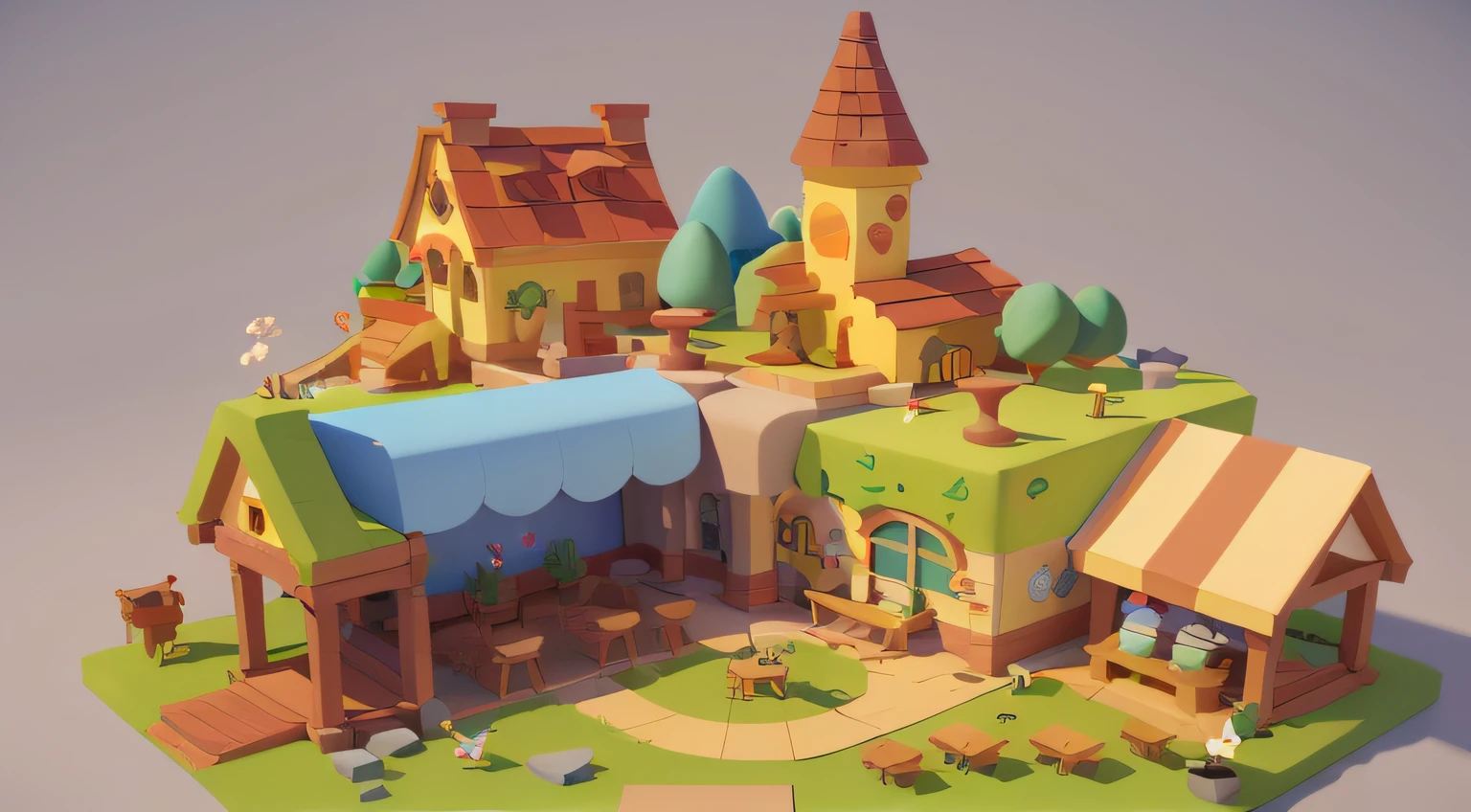 cartoon, architecture, pixar style, cartoon style, polygon, game architectural design, fantasy, charming concert hall, grand piano, bar, table, musical instrument, stone, brick, grass, flower, trees, casual game style, creative, best detail, 3d, blender, masterpiece, best quality, cartoon rendering, 8K