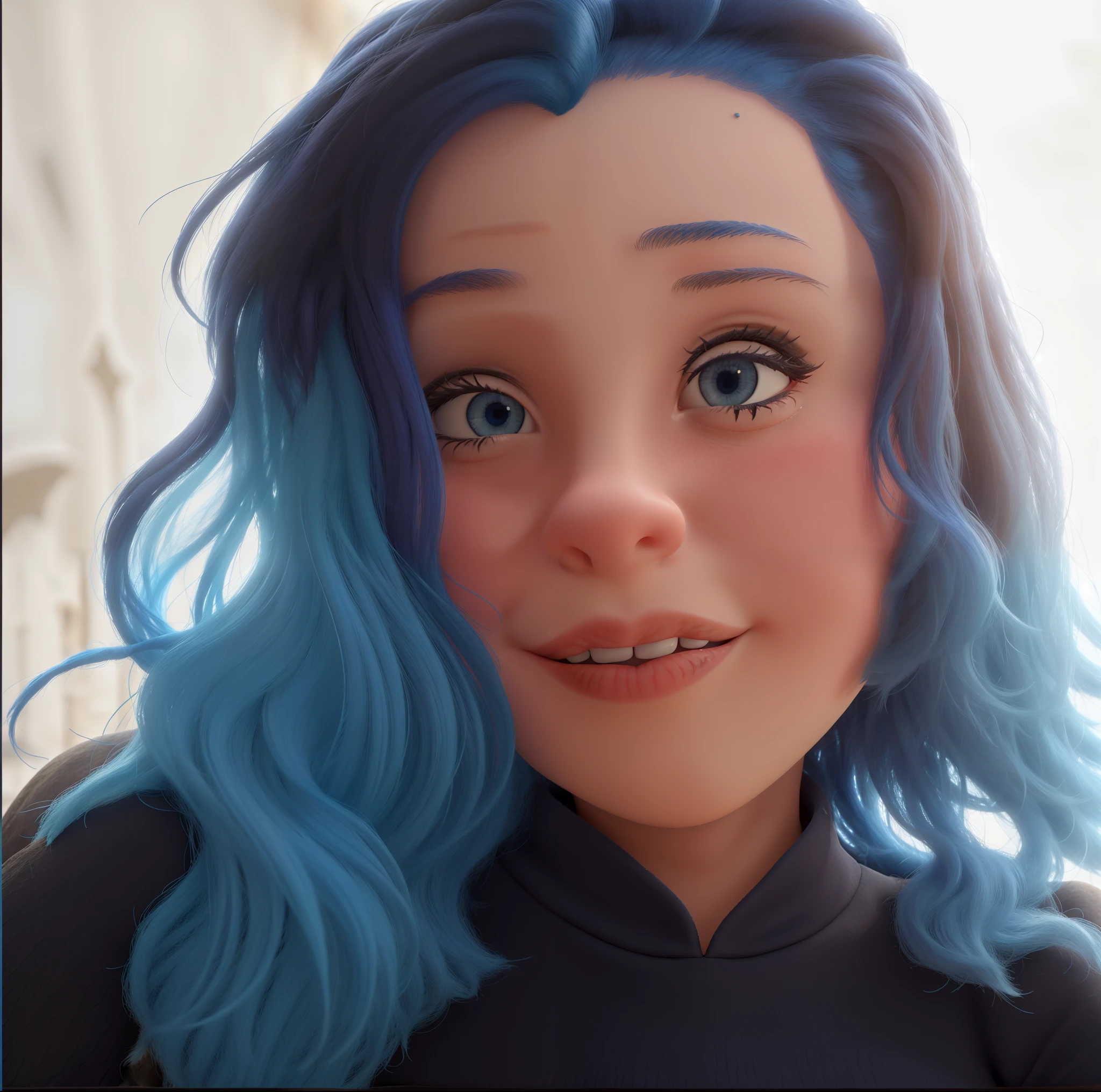 Obra-prima, de melhor qualidade, uma princesa de cabelo azul, com vestido azul em um castelo medieval