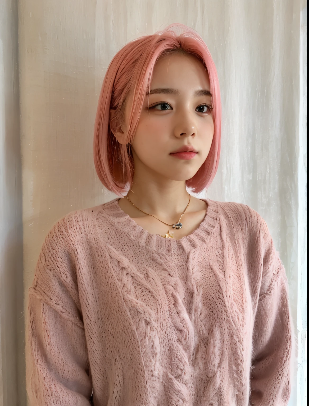 1 girl, 20 years old, light pink hair, brown eyes, japanese, model appearance, looking at viewer, casual clothes