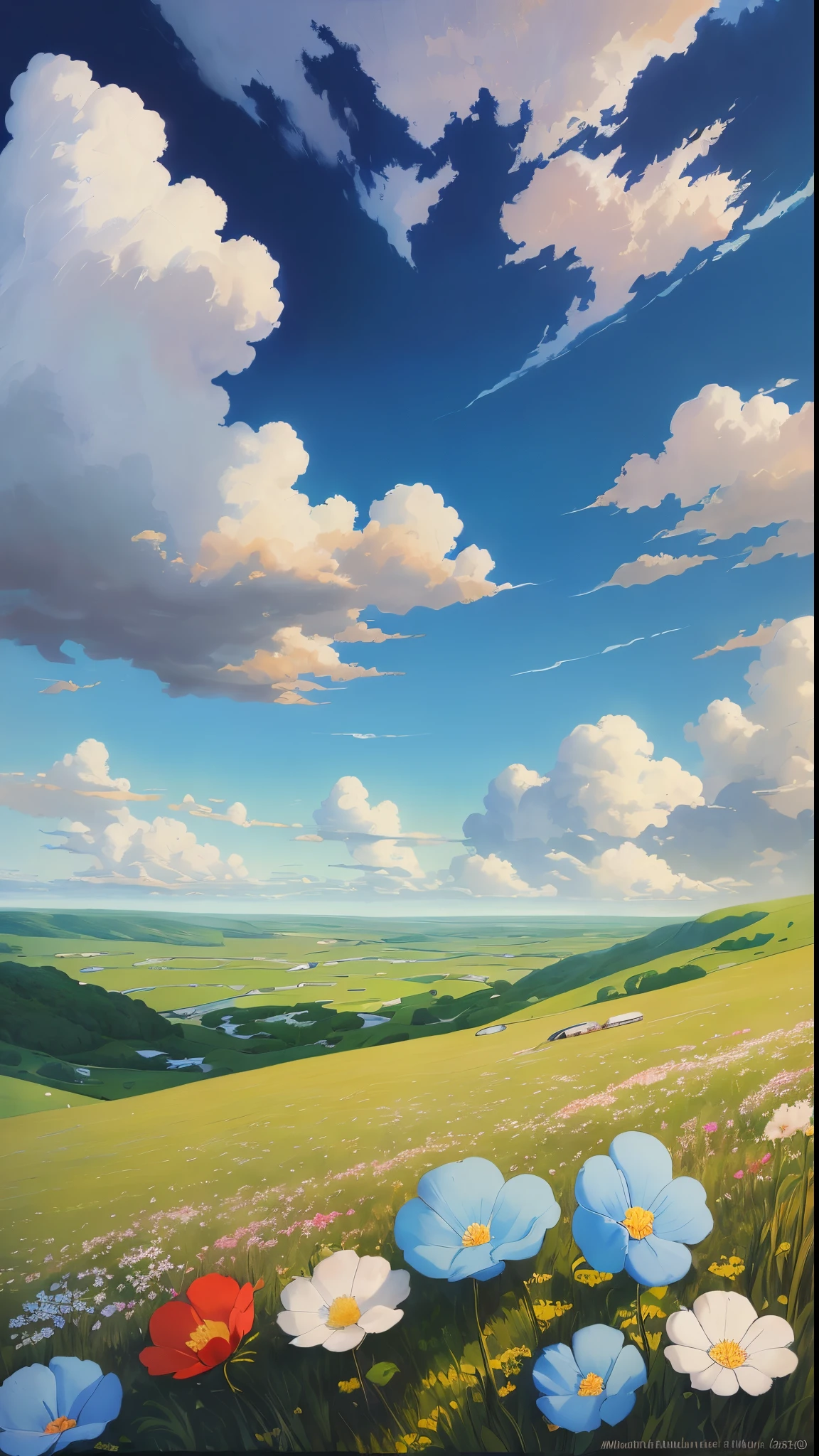 The beautiful view from standing on the bow of the big ship, the vast grassland and city in the distance, the vast sky, the beautiful skyline, the very tense and dramatic picture, the moving visual effects, the hanging North Star, the colorful natural light.