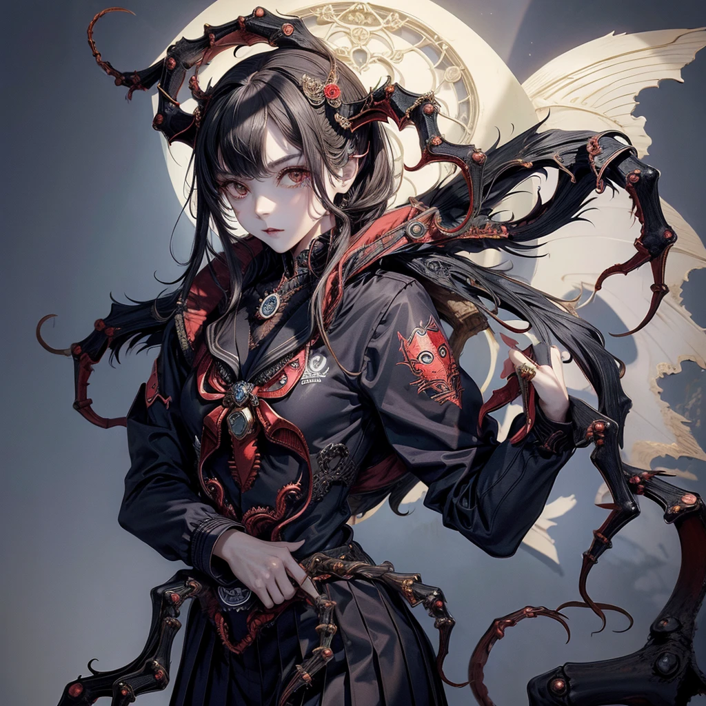 succubus，Spider spirit，Spider tentacles，heads，校服，sailor uniformm，loose jacket collar school uniform，a sailor suit