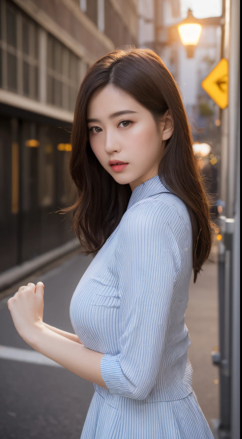 ((top-quality、8K、masterpiece、:1.3))、1girl in、Amazing beauty,full body Esbian、Slim Faces、Pretty women、(dark brown hair)、qipao dress:1.1、Super Detailed Face、detailedeyes、二重まぶた、blurry backround、Slim Faces、nighttime scene、appearance、Street、raw,Back,Walking,raw,Back,Colossal tits