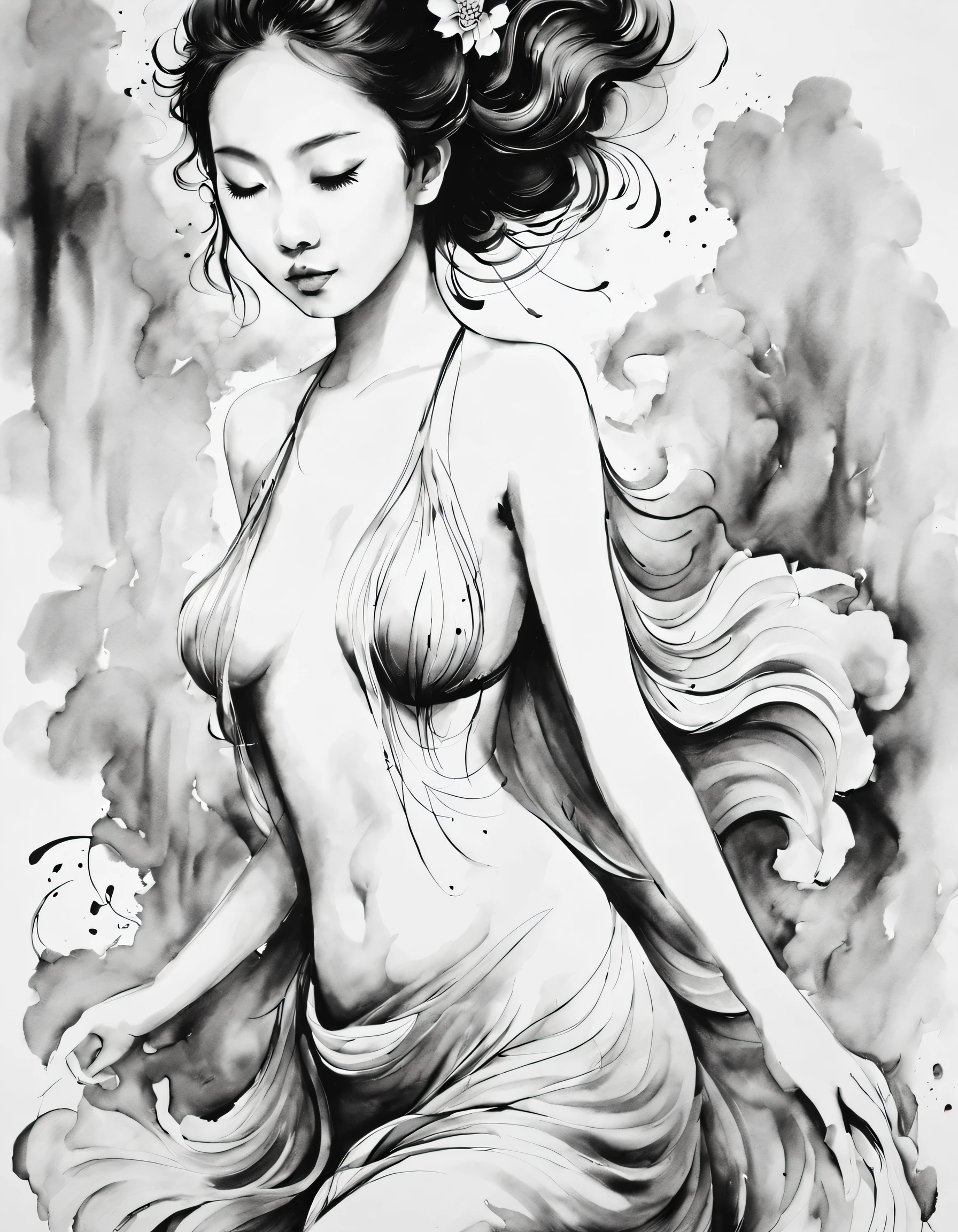 Chinese traditional ink body art style, (Use simple lines to outline a woman’s graceful figure),Beautiful back, undulating lines, Thick and thin lines, ,
line art, Black and white painting,character drawing,line art,lyrical abstraction, Fountain Pen Art,Gel Pen,crayon art,
