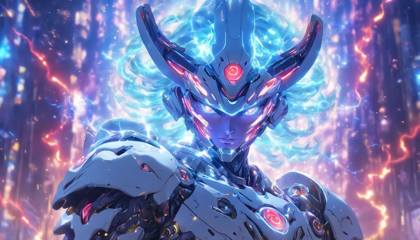 (cow boy shooting:1.2),(wide - angle shot), (shot from far away:1.3), (Complicated details:1.4), (tmasterpiece) , ((anime robots, Beautiful puppets, ((white skinned)), Angelic, 1 busty girl, magia)), (Perfect aesthetic eyes:1.3) , (詳細な目) , (The halo:1.2) , (Ring of Fire:1.3), (Mechanical wings), (wings:1.3), glowing, Double ponytail hair, colorfulhair, (Perfect hands:1.1), (Anatomically correct body:1.4), (is a perfect face), Majestic guardian knight | Super detailed robot armor | 电影灯光 | intricate filigree metal design | 16k | Unreal Engine5 | Octagonal rendering | 3D, (Anatomically correct :1.4), (Holographic hyperspace virtual universe 50mm, ultra - detailed, Fantasy Background, The face is red, Alone), (Fighting posture:1.3), (Magic Array:1.3), lightning effects, (ray traycing), Show your abilitiesA.It's mine., (glowing light eyes) , (Luminous Particle) , 16k wallpaper, Robot woman,