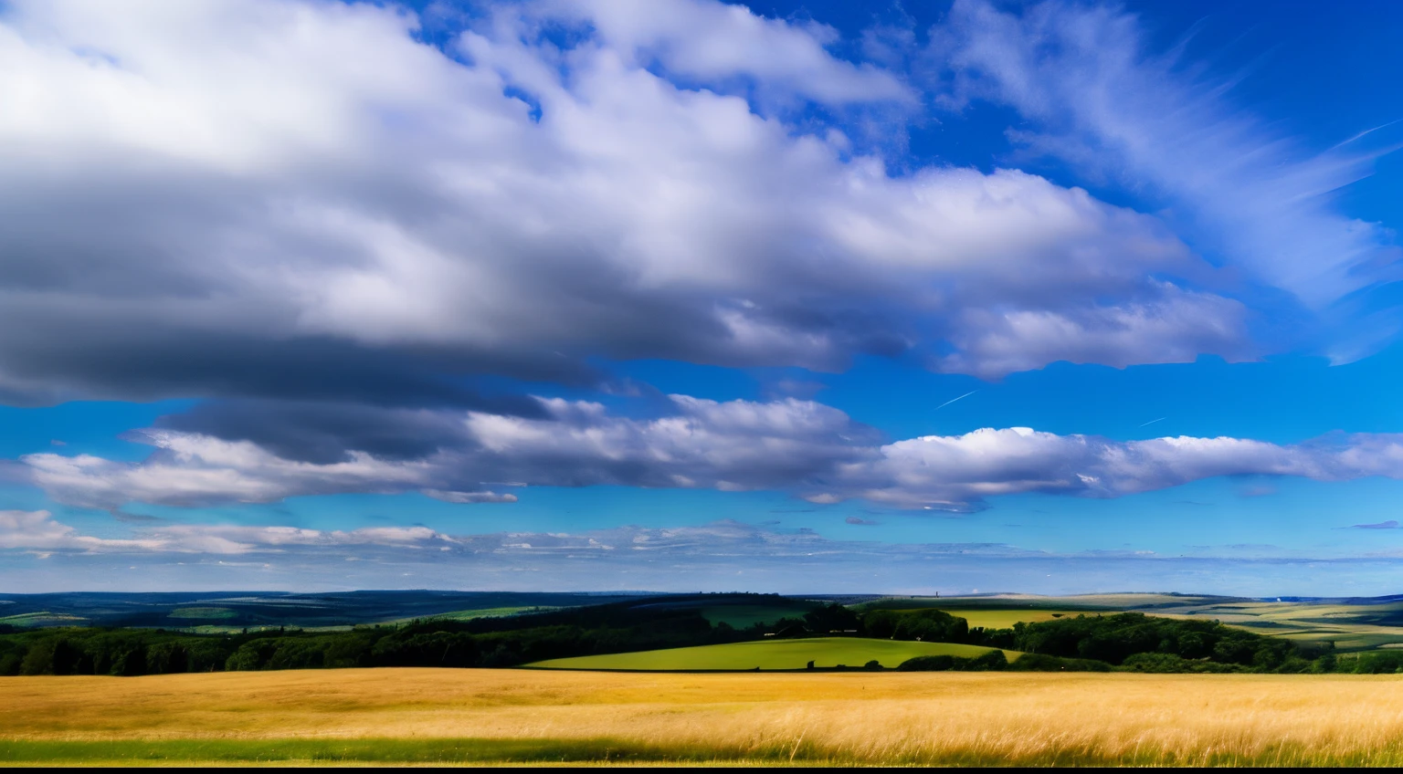 steppe landscape，blue sky and clouds, green forest, dingdall effect，a country road，Colorful hot air balloon，high quality desktop wallpaper, verdant forest, Detailed field properties, beautiful english countryside, amazing scenery, endless rolling hills, scenery wallpaper, lush countryside, patches of green forest, amazing scenery, Green field in the background, high-quality wallpaper, beautiful wallpaper